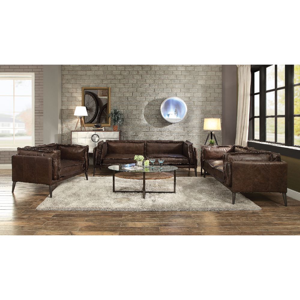 Porchester - Sofa - Distress Chocolate Top Grain Leather, dark brown