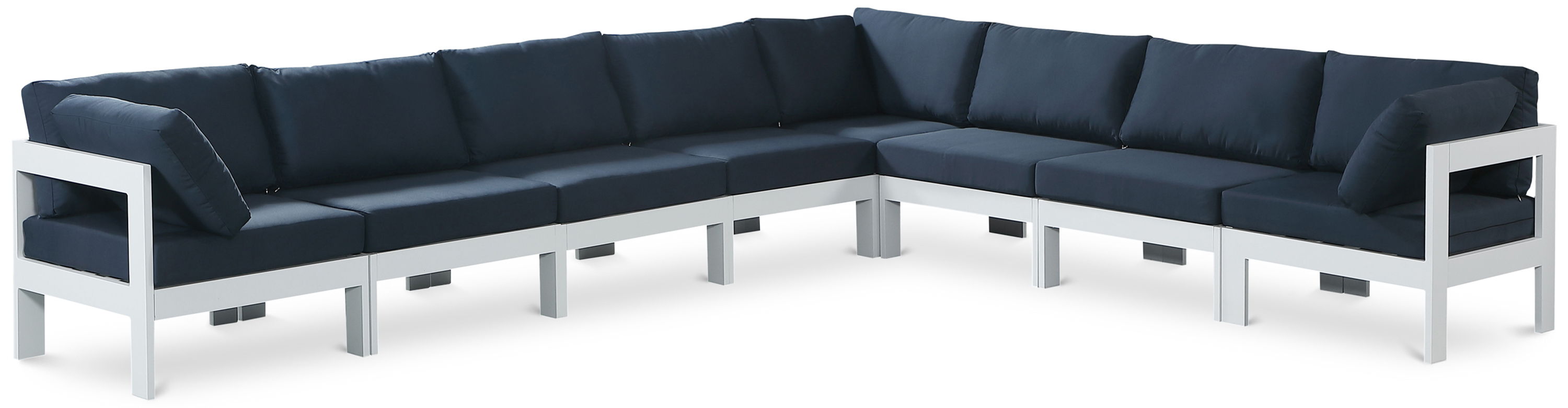 Nizuc - Outdoor Patio 8 Piece Modular Sectional With White Frame - Navy