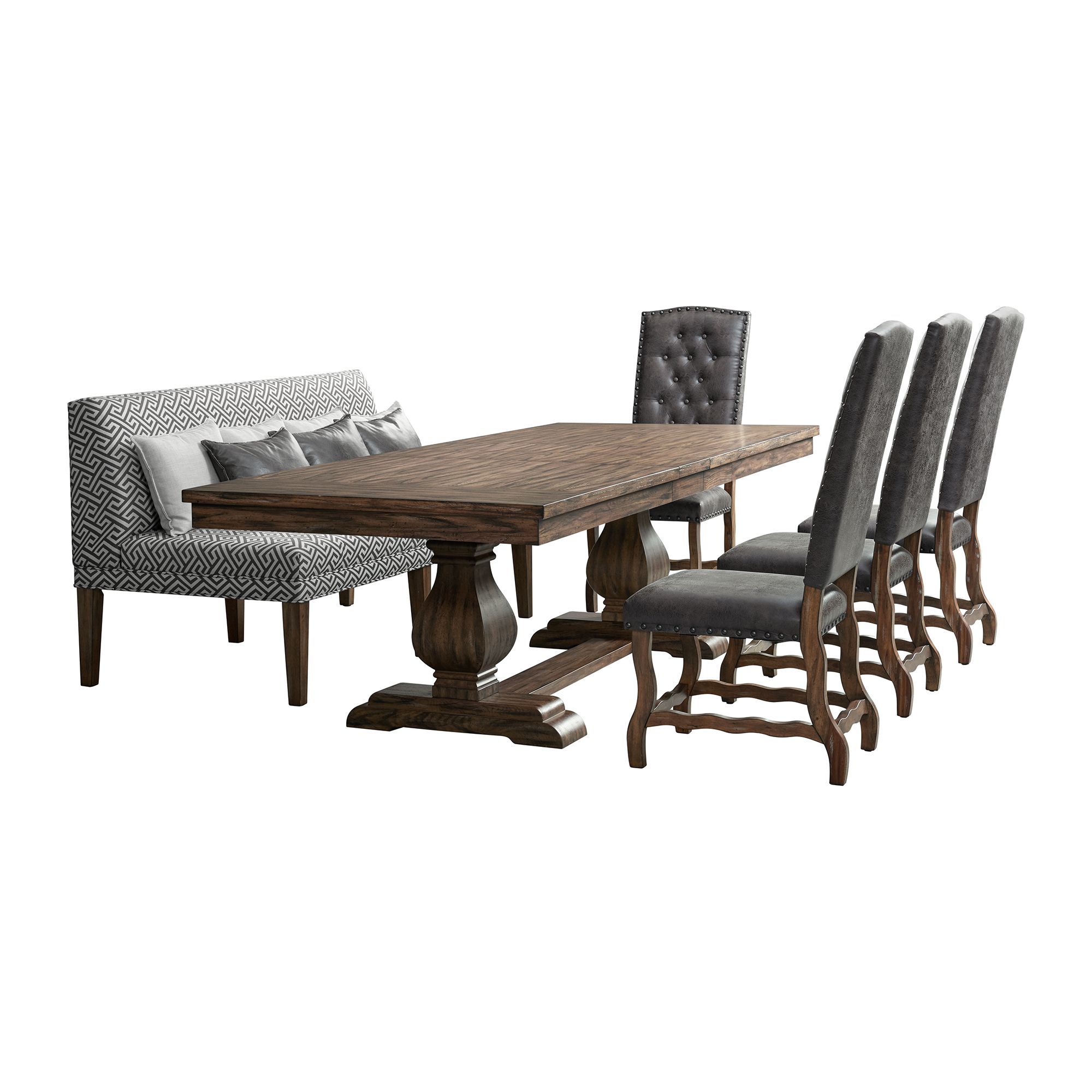 6 Pc · Table, Four Tufted Tall Back Chairs And Settee