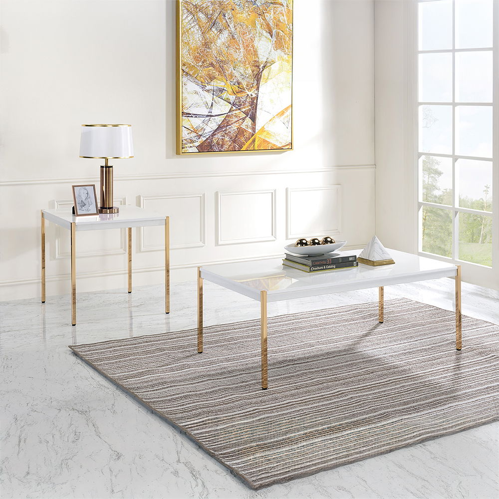 Otrac - Coffee Table - White & Gold, white