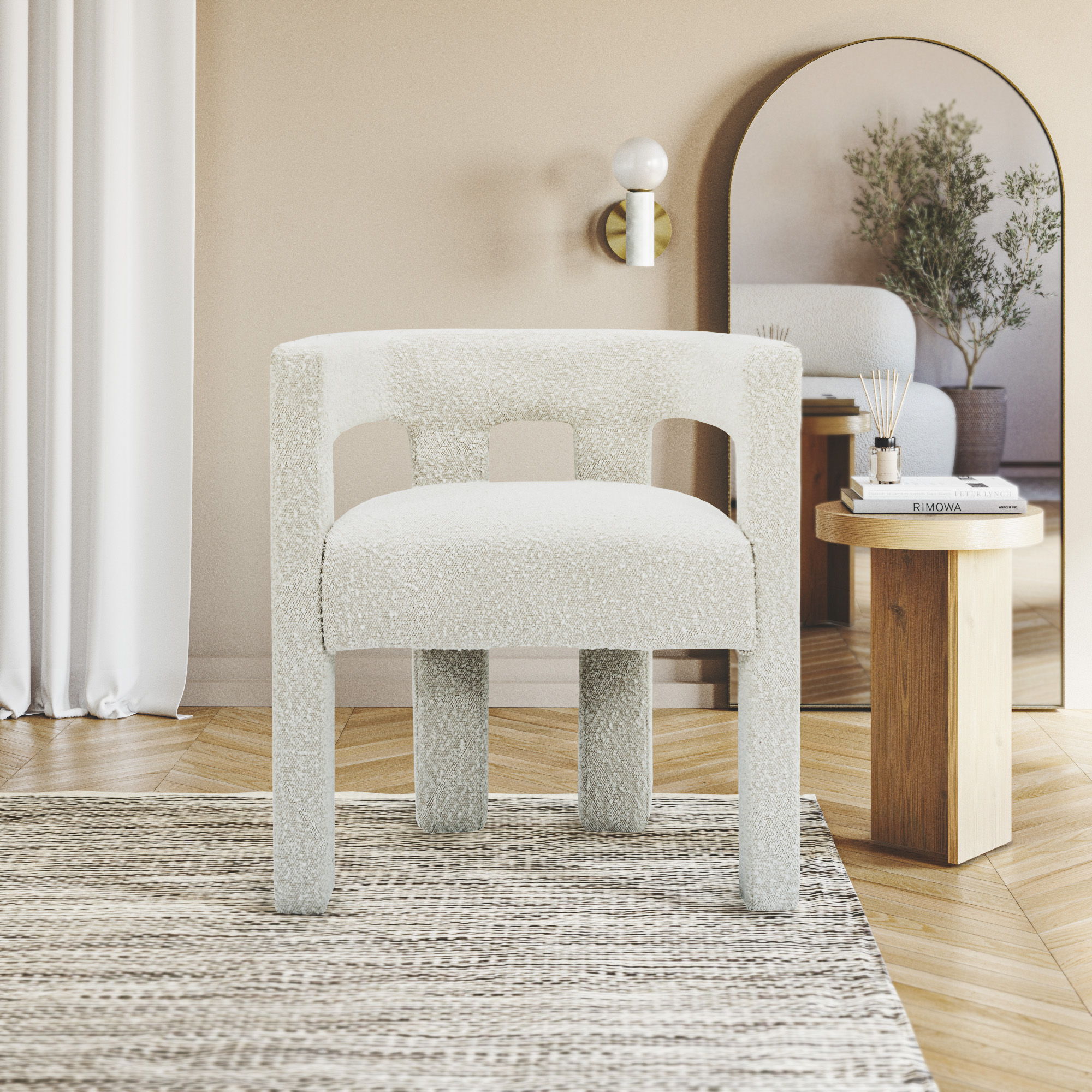 Athena - Boucle Fabric Dining Chair - Cream