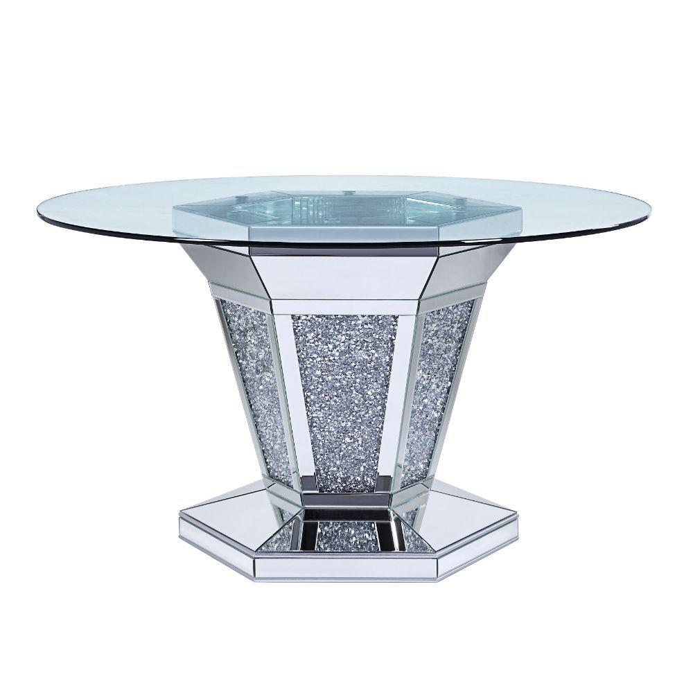 Noralie - Dining Table - Mirrored, Faux Diamonds & Clear Glass Top, silver, view 2
