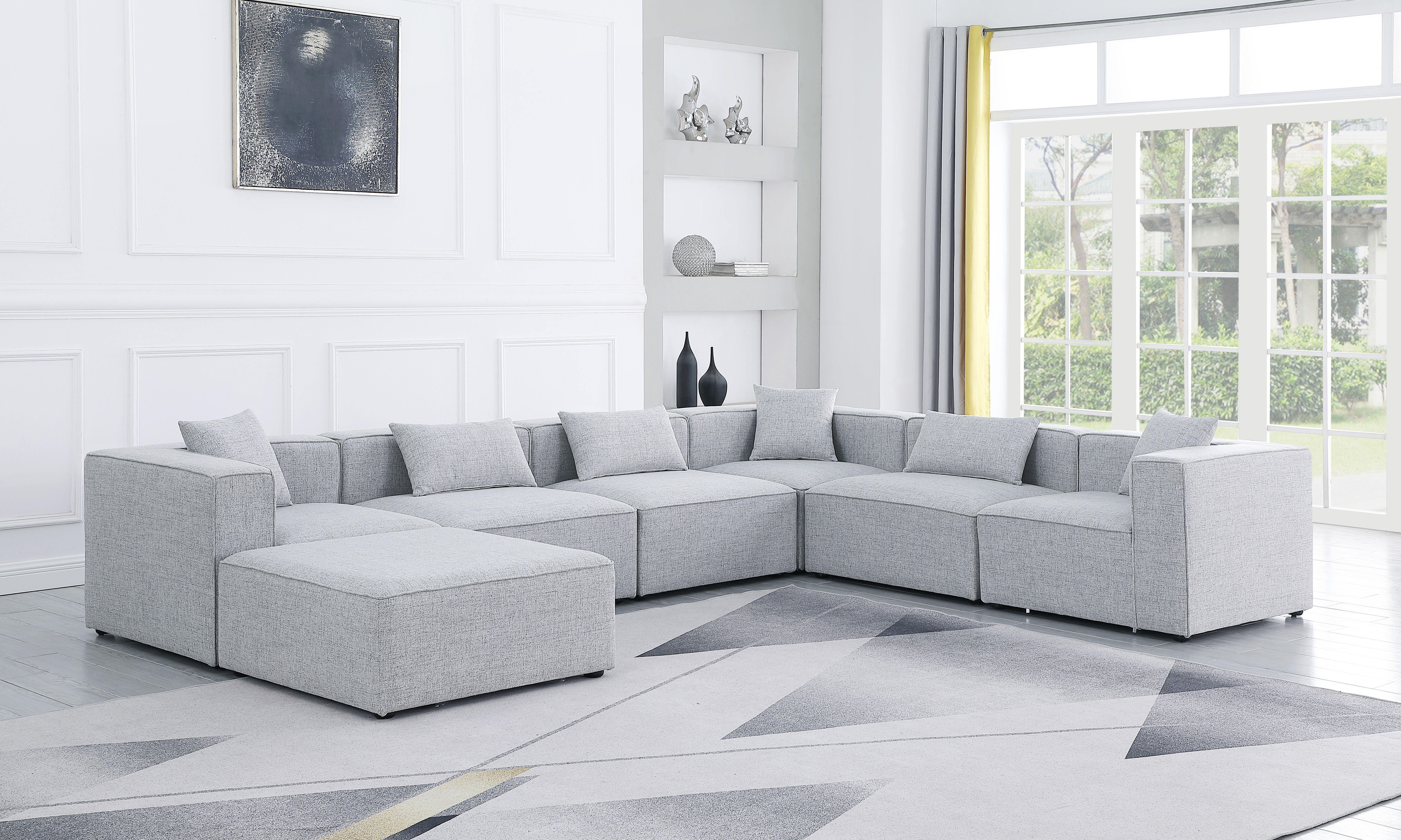 Cube - Linen 7 Piece Modular Sectional - Gray