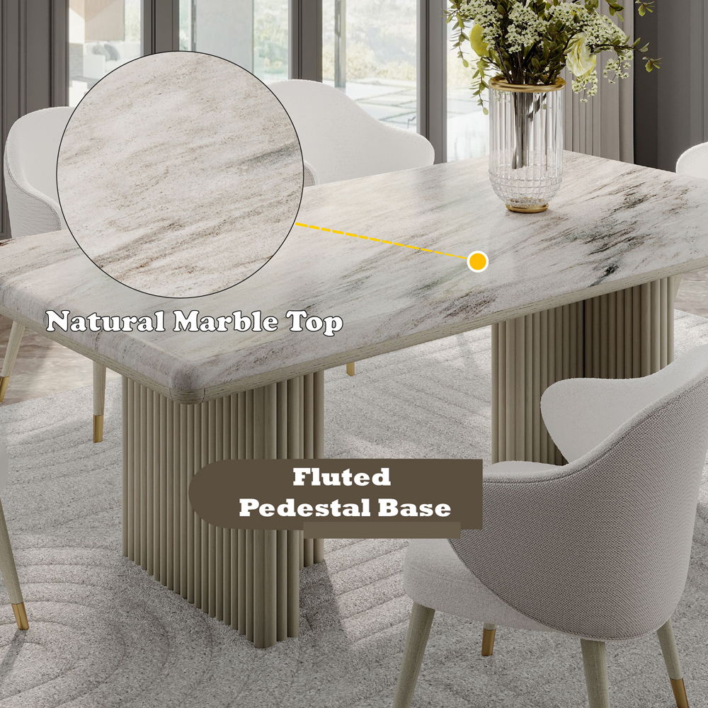 Charity - Dining Table - Natural Marble Top & Gray Oak, beige
