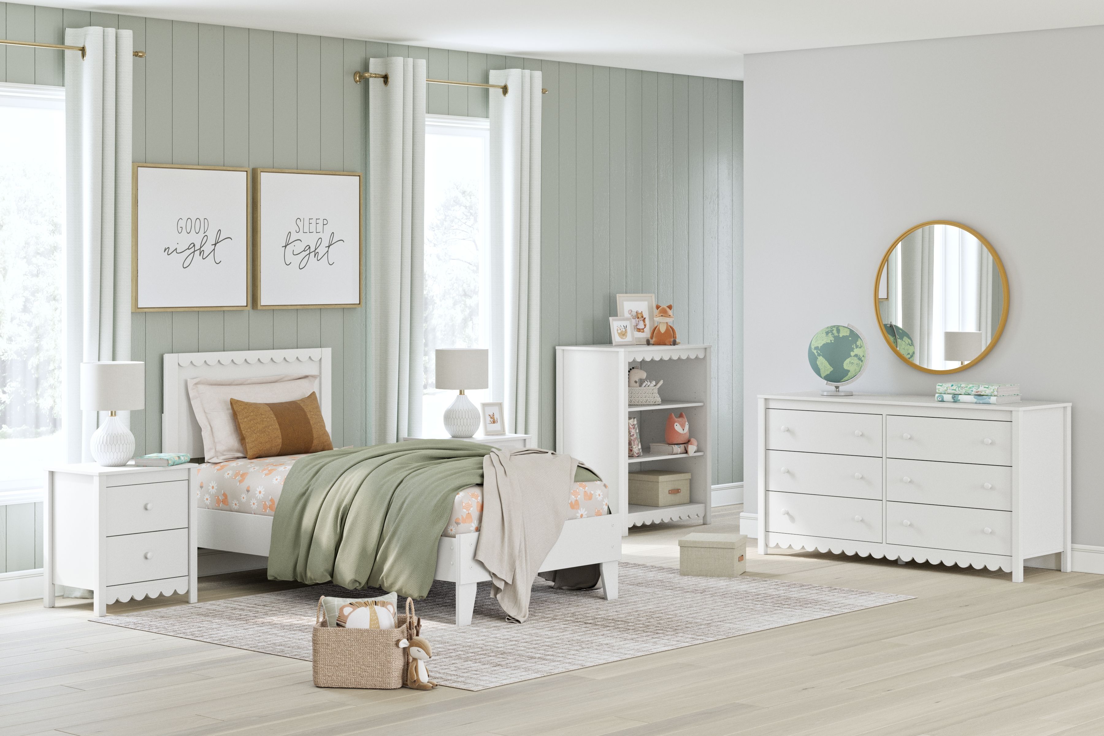 Twin · 3 Pc · Bookcase, Twin Panel Platform Bed