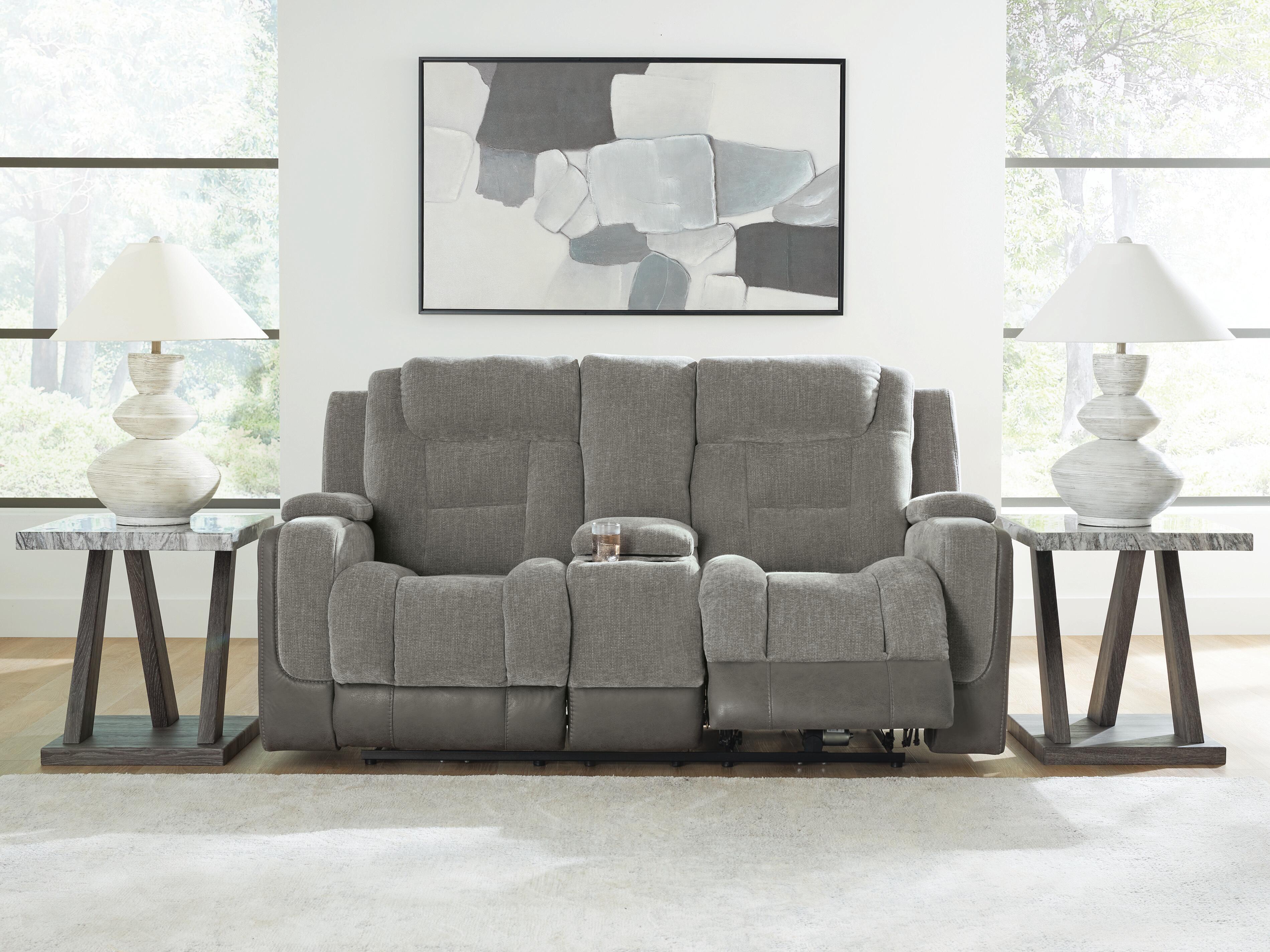 Ashley Furniture Mixed Motion - Power Reclining Loveseat With Console / Adjustable Headrest - Shadow - Image 6
