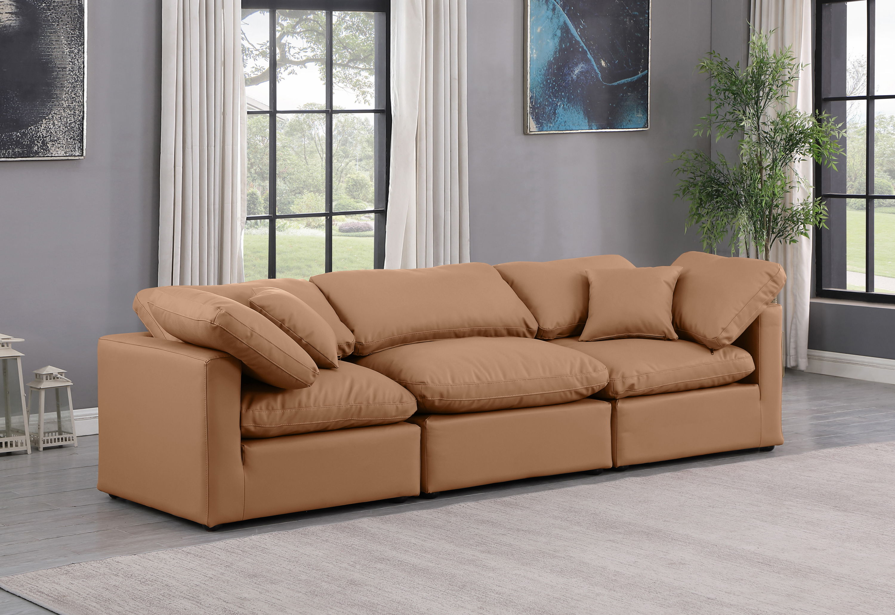Indulge - Faux Leather 3 Piece Modular Sofa - Cognac