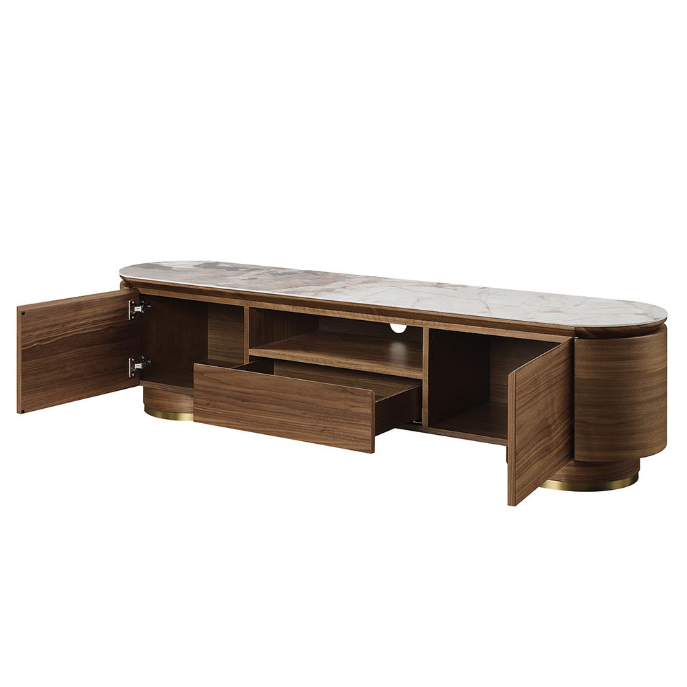 Willene - TV Stand With Ceramic Top - Ceramic Top & Walnut, dark brown, view 2