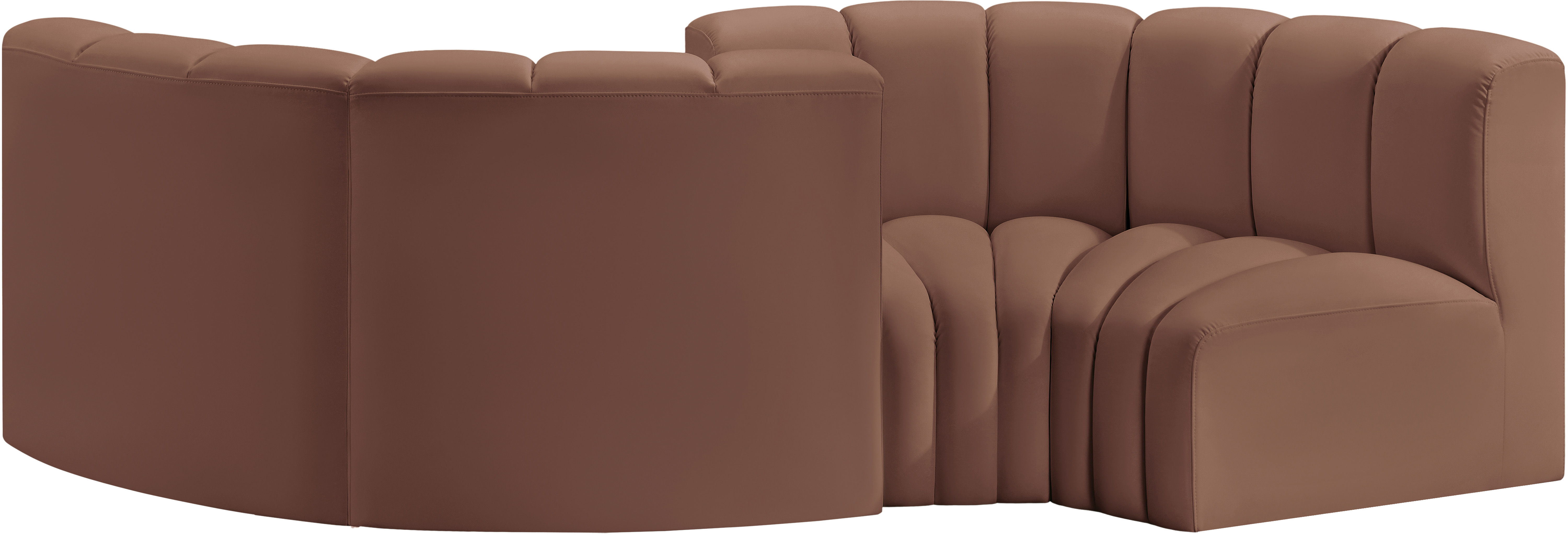 Arc - Faux Leather 4 Piece Curved Modular Sofa - Cognac