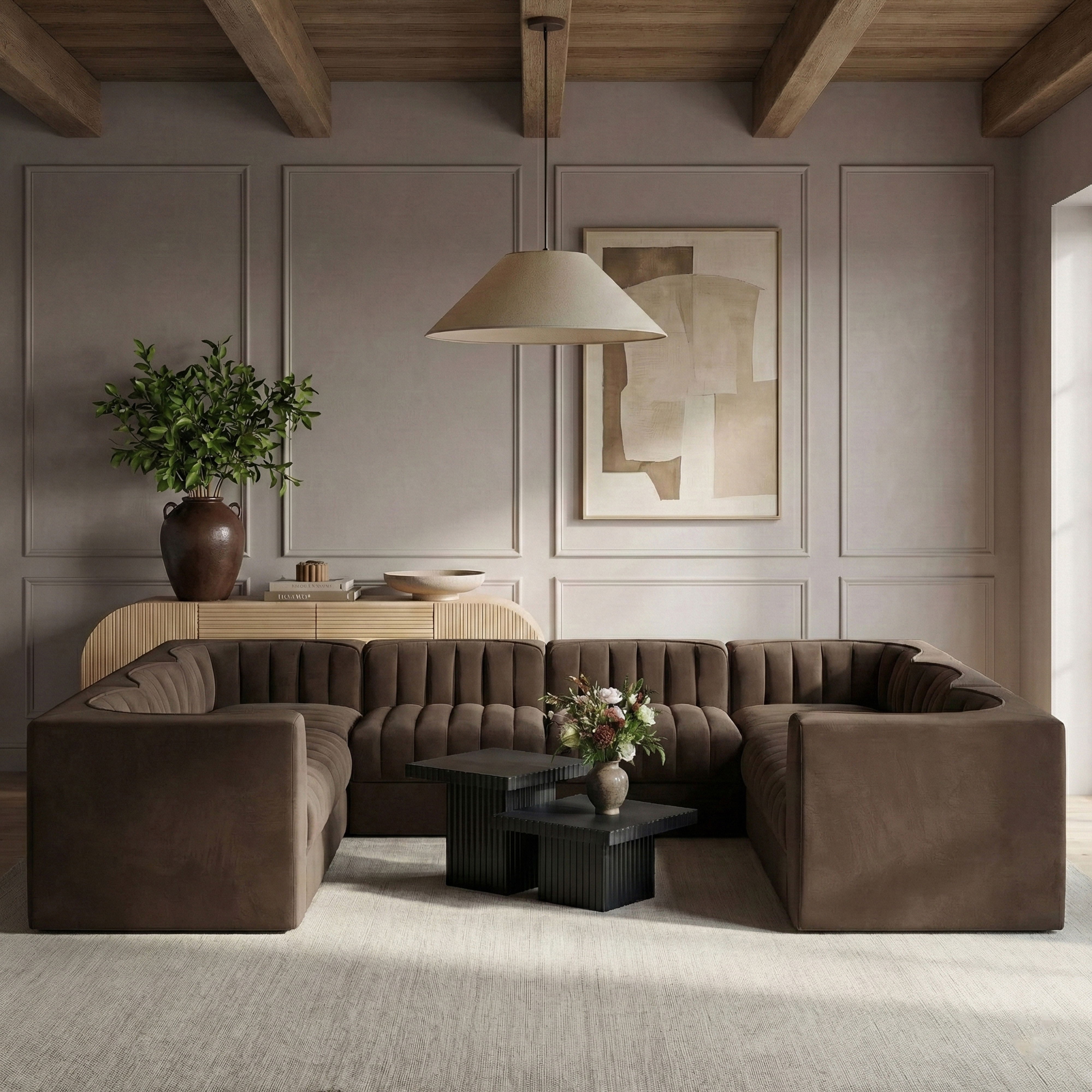 Rummi - Velvet Performance Fabric Upholstered Modular Sectional - Brown