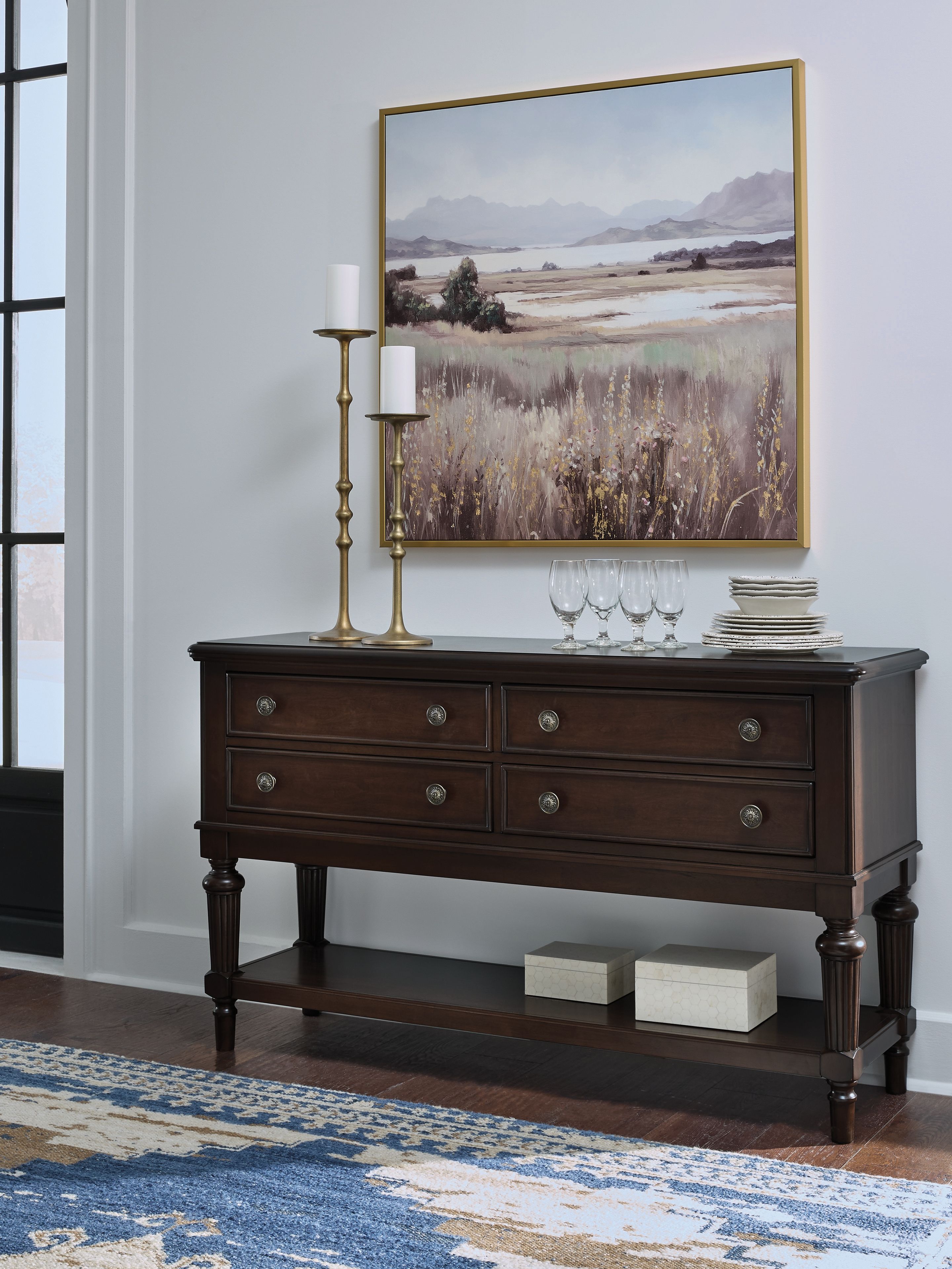 Ashley Furniture Lavinton - 8 Pc. - Dining Room Extension Table, 6 Side Chairs, Server - Brown - Image 9