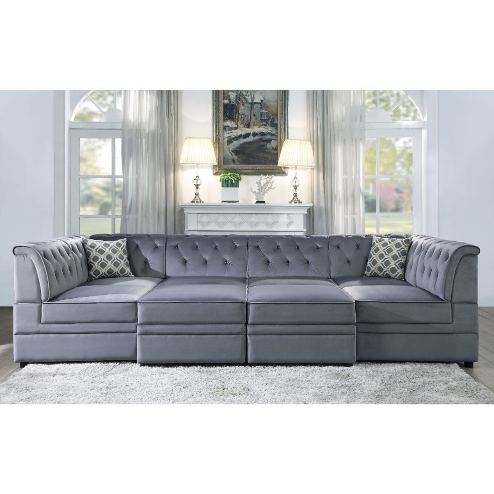 Bois II - Modular Armless Chair - Gray Velvet, gray, view 7