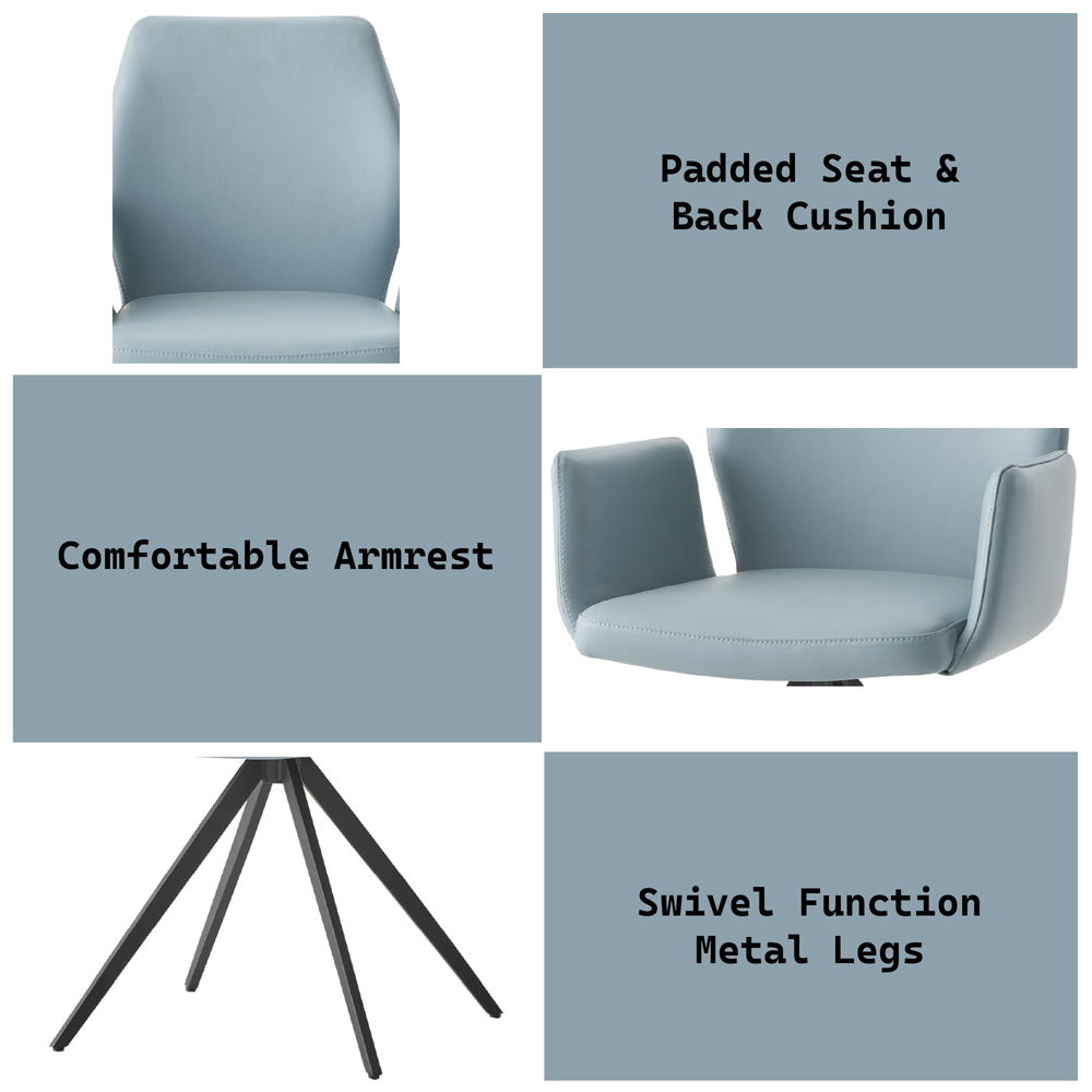 Segismunda - Arm Chair With Swivel - Light Blue Leather & Black, light blue, view 8