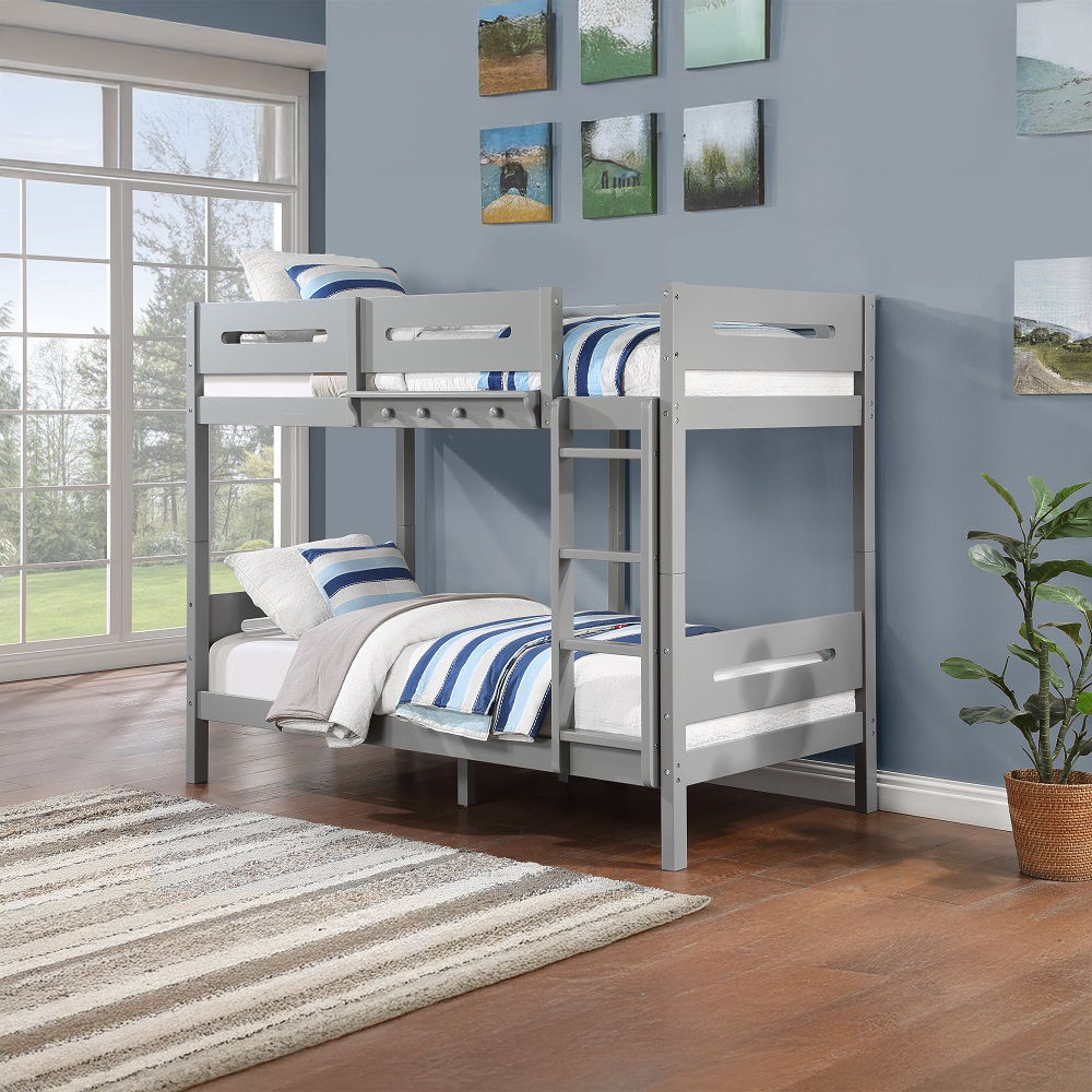 Edah - Twin Over Twin Bunk Bed - Gray, gray