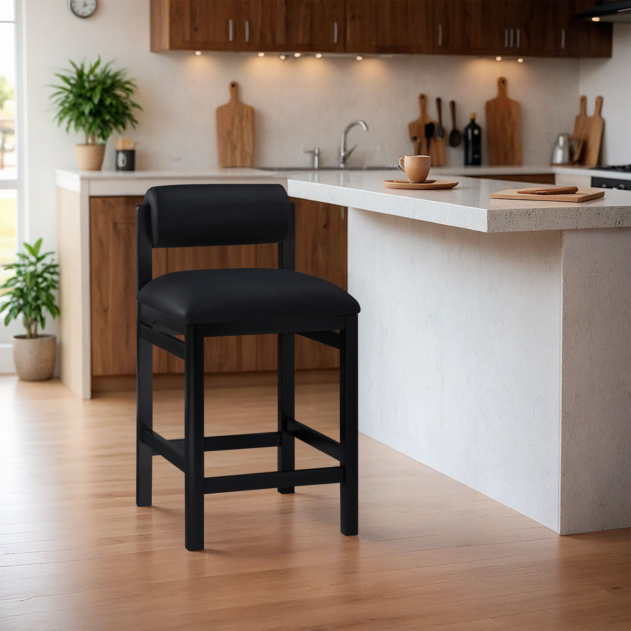 Roundhill - Vegan Leather Upholstered Counter Stool - Black