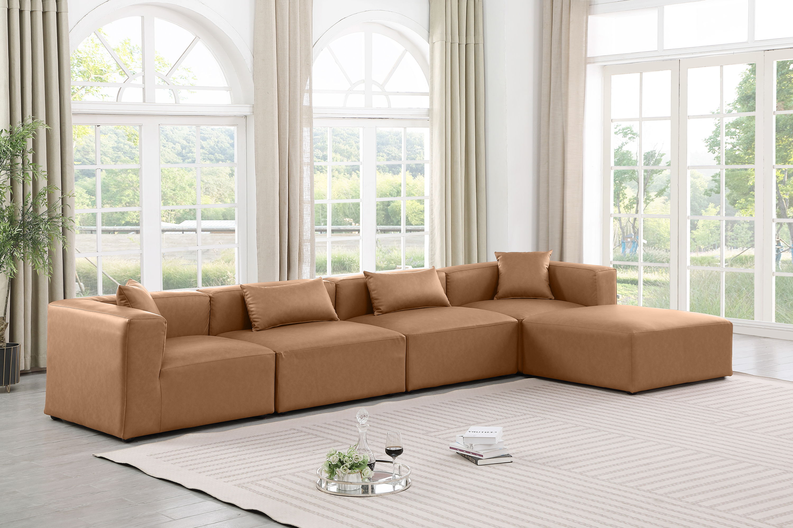 Cube - 5 Piece Modular Sectional With Chaise - Brown