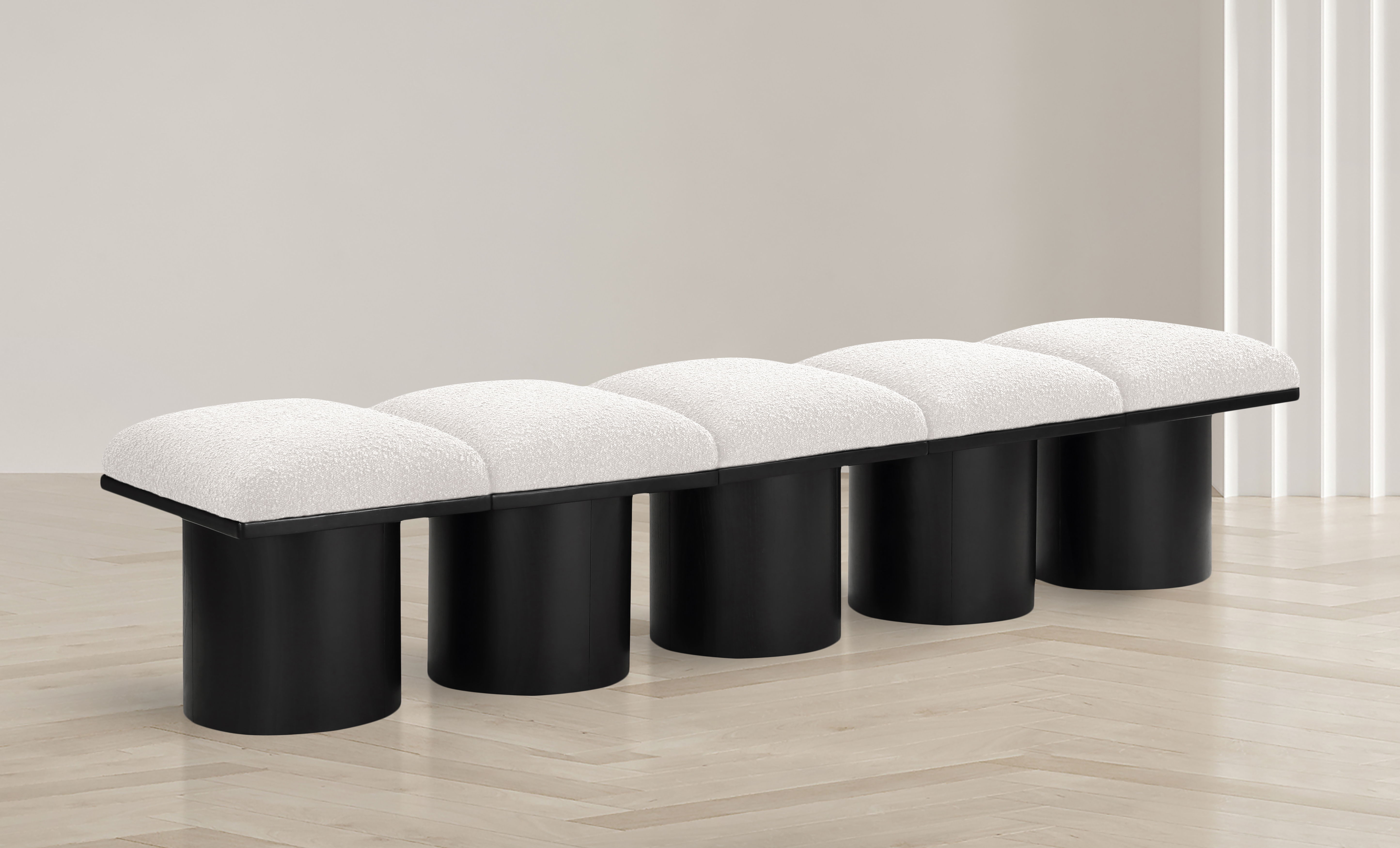 Pavilion - 77.5" 5 Piece Modular Bench With Black Base - Cream