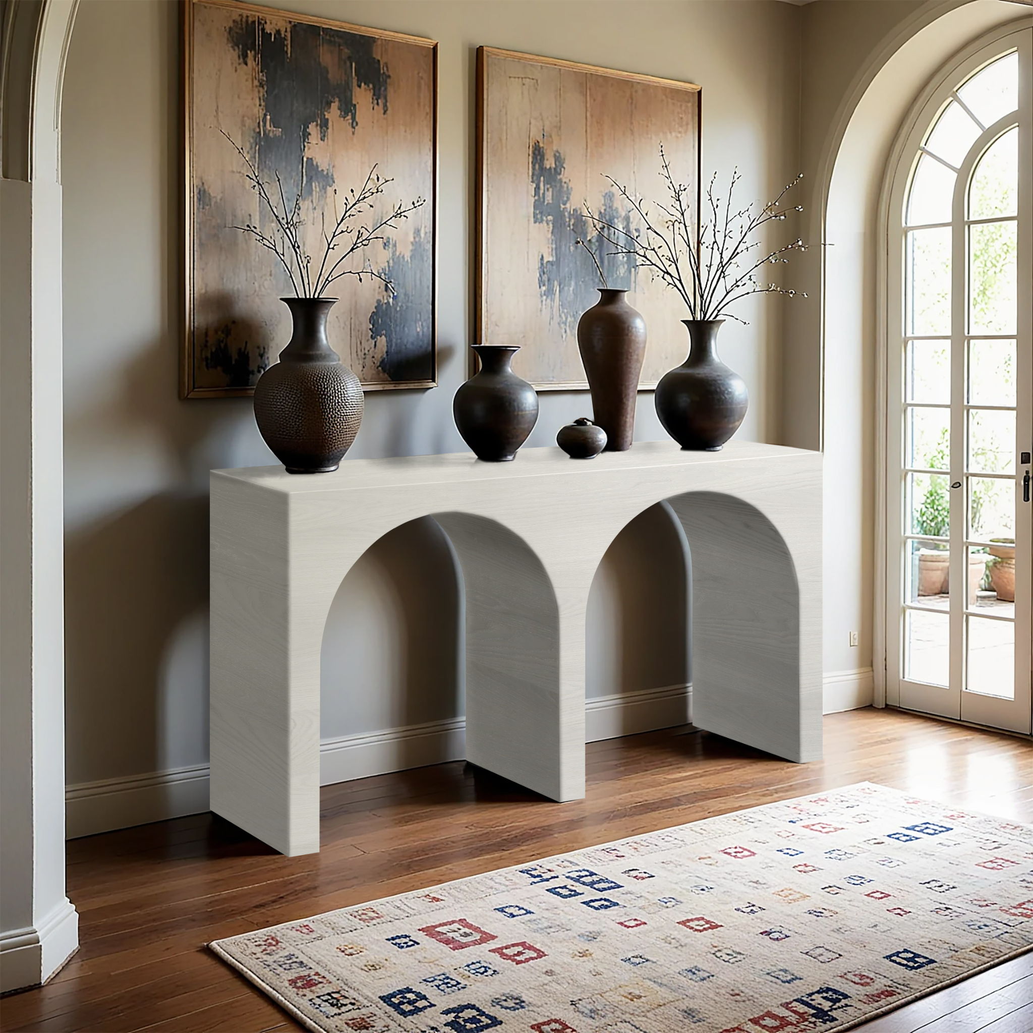 June - Oak Wood Console Table - Cream