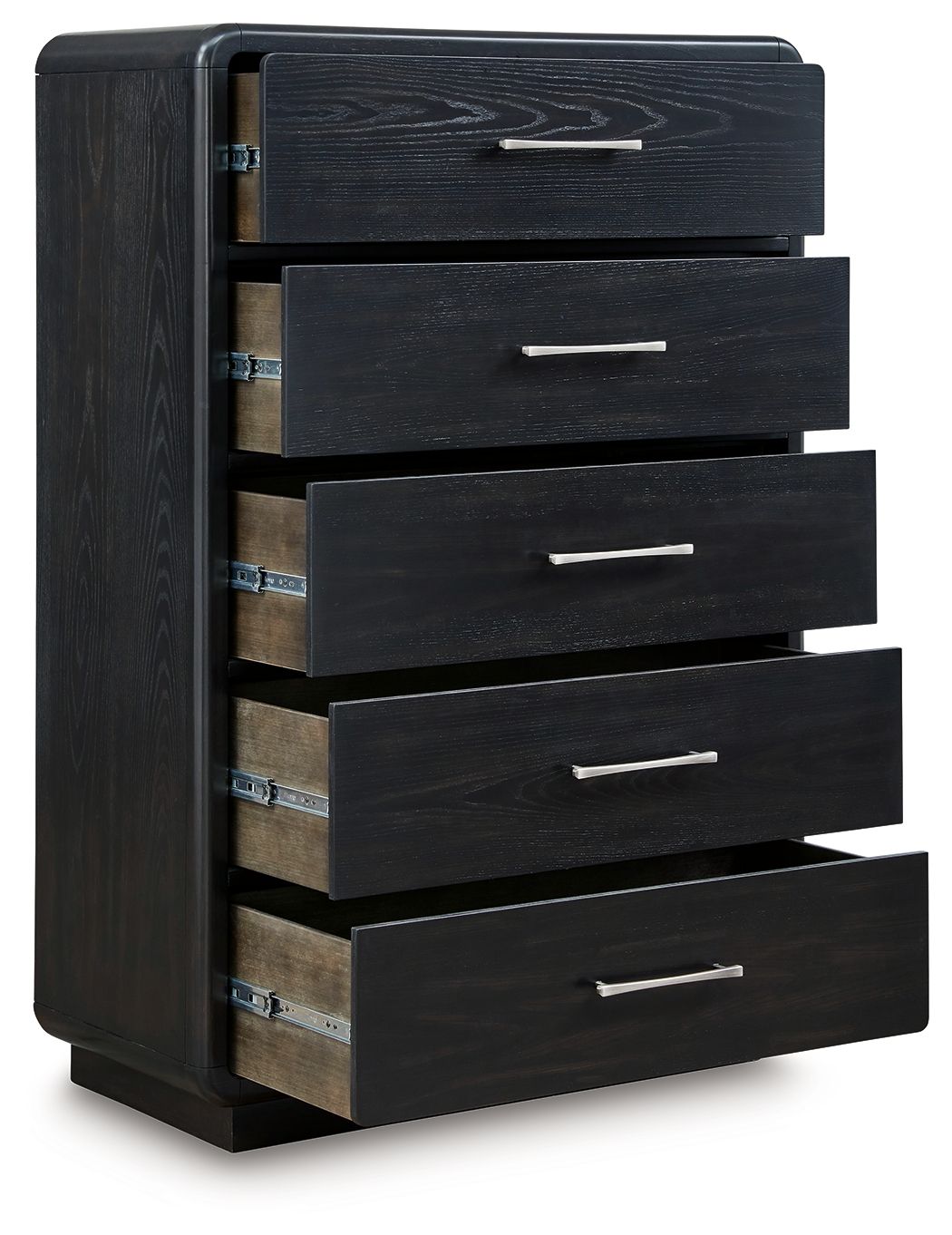 Ashley Furniture Rowanbeck - 5 Pc. - Dresser, Mirror, Chest, King Upholstered Panel Bed - Gray / Black - Image 7