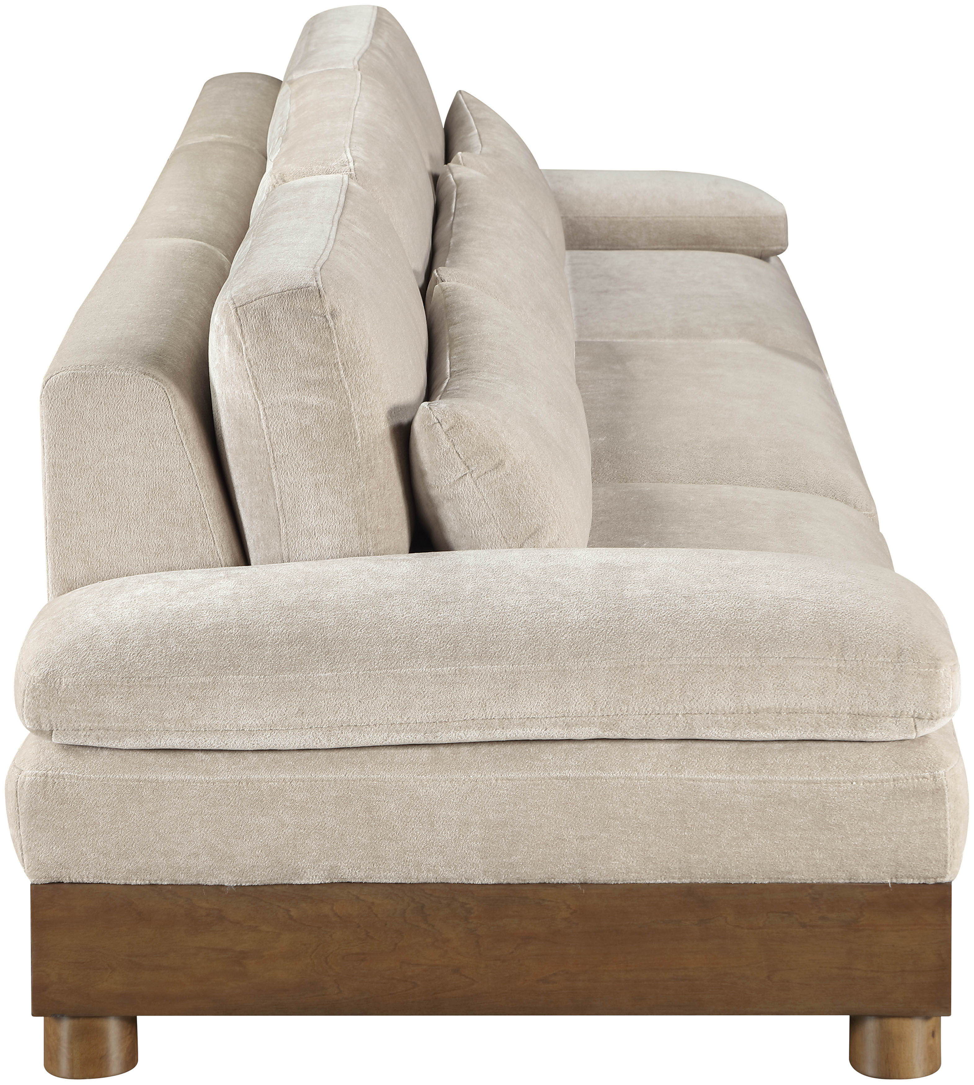 Turin - 135.5" Chenille Fabric Upholstered 3 Piece Modular Sofa - Taupe / Brown Walnut
