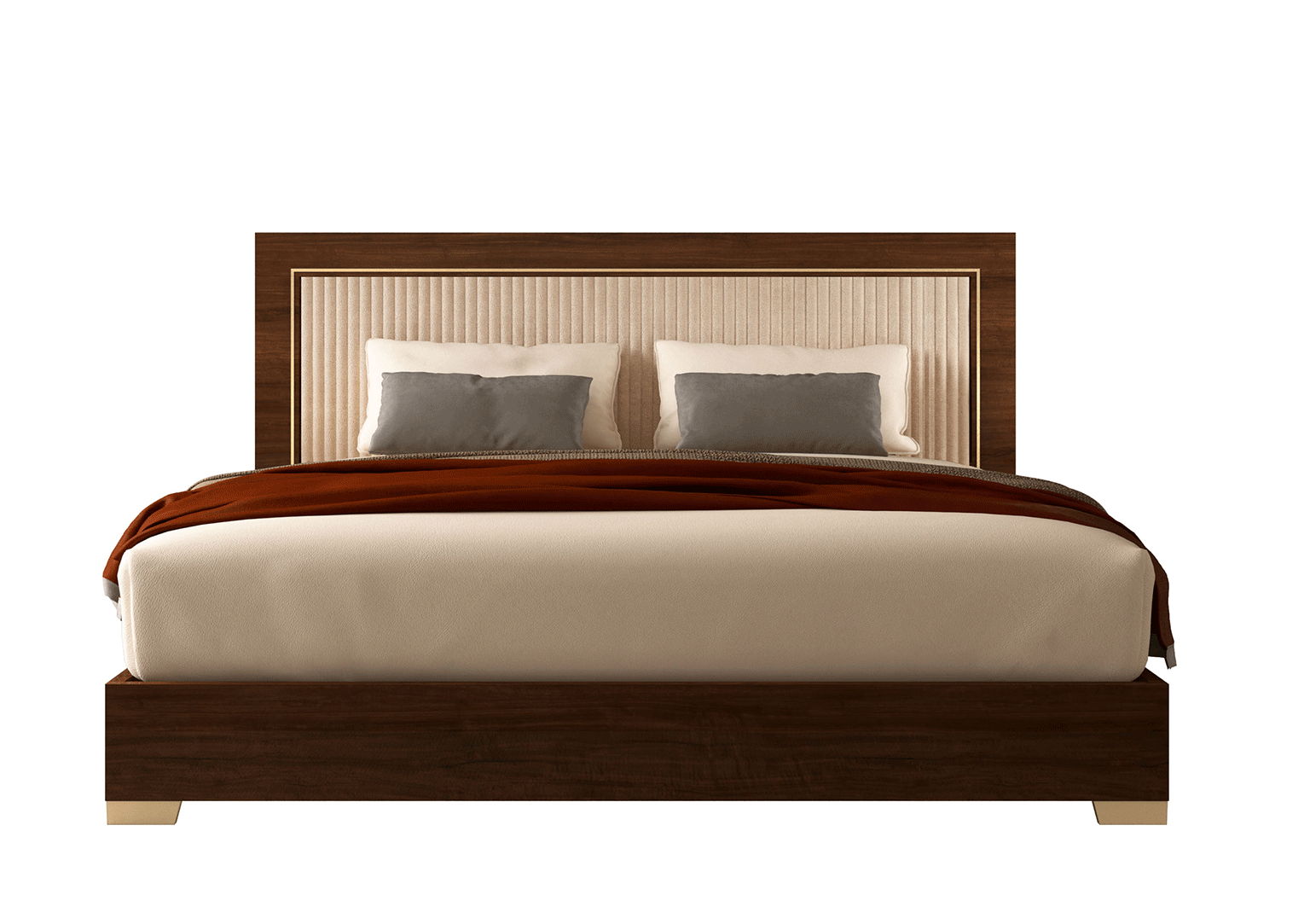 Eva - Upholstered Queen Size Bed - Dark Brown / Beige