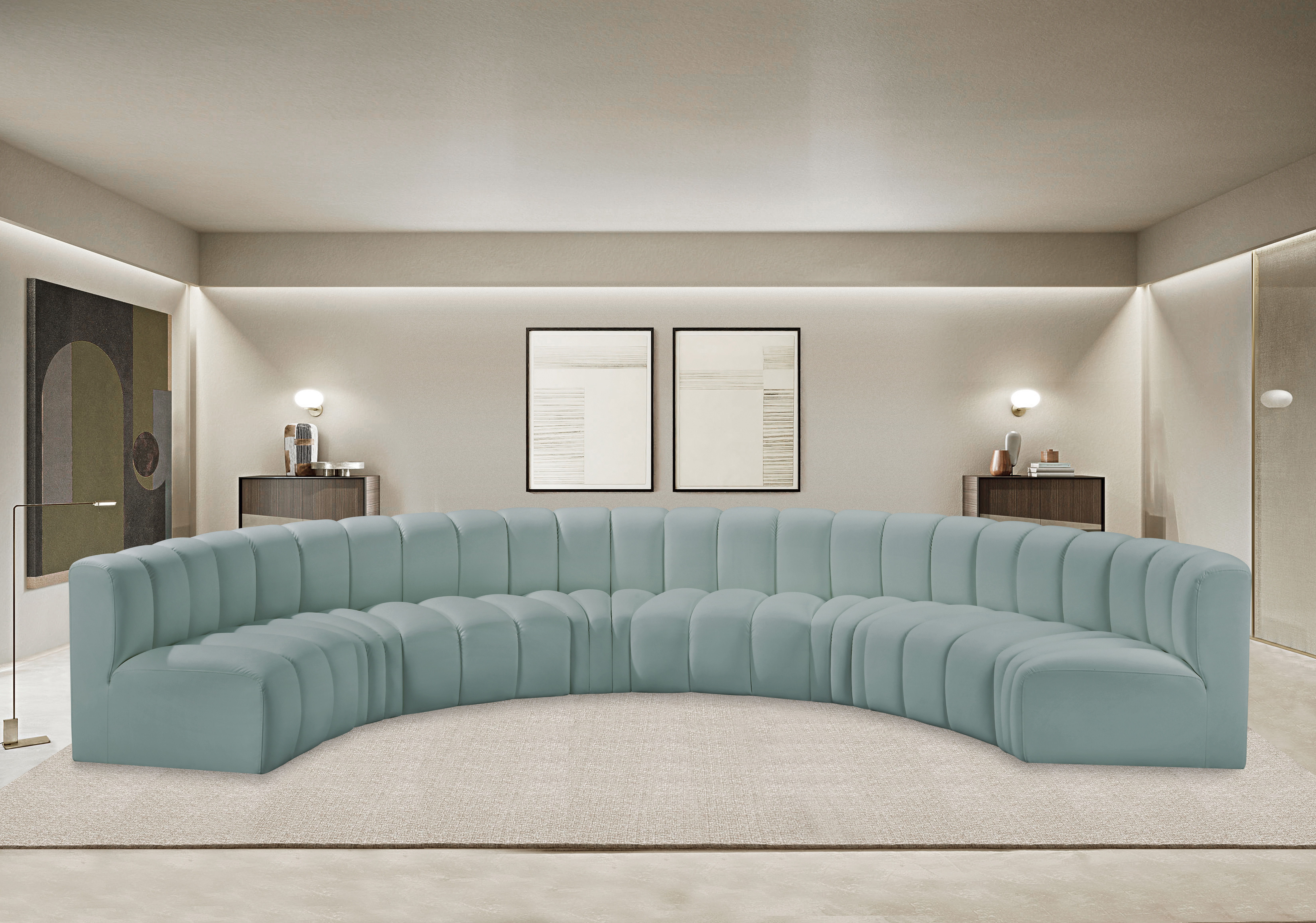 Arc - Faux Leather 8 Piece U-Shaped Modular Sofa - Mint Green