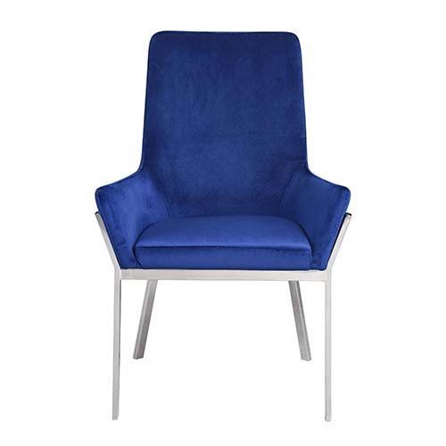 Cambrie - Side Chair (Set of 2) - Blue Velvet & Mirrored Silver, blue