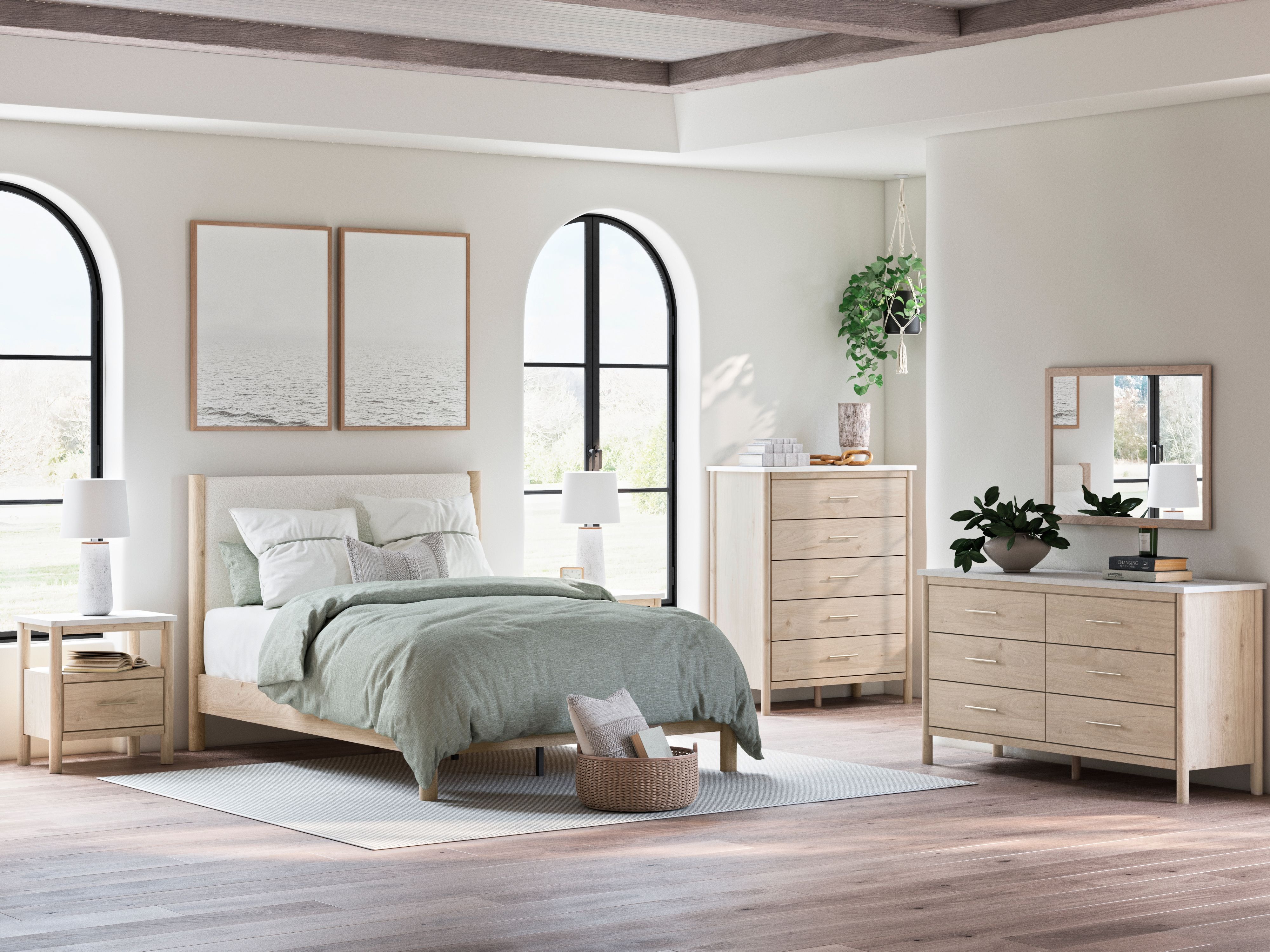 Ashley Furniture Cadmori - Queen Upholstered Panel Bed - Two-tone - Image 11