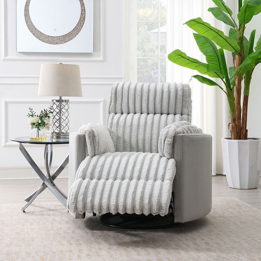 Emee - Glider Recliner With Swivel - Gray Corduroy, light gray, view 2