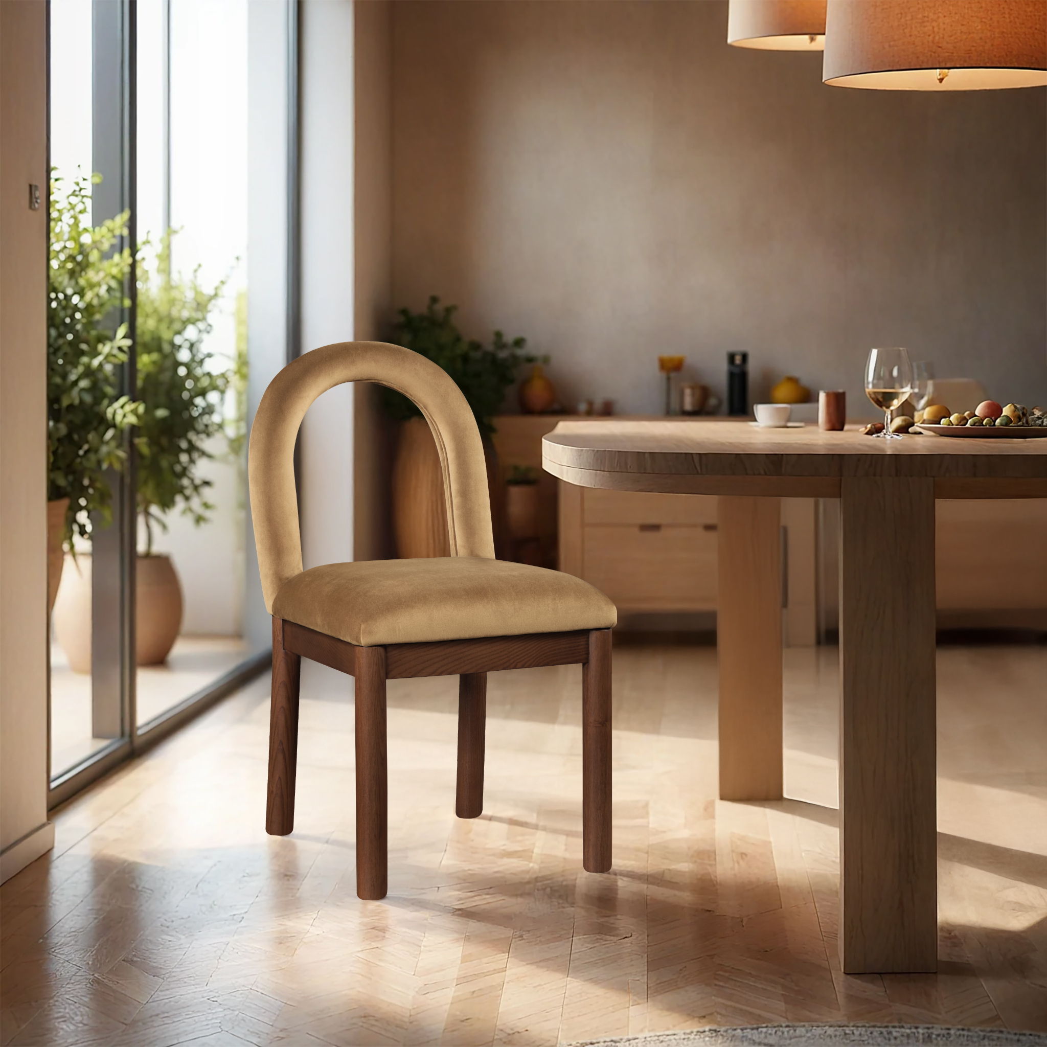 Conrad - Velvet Dining Chair With Brown Legs - Saddle