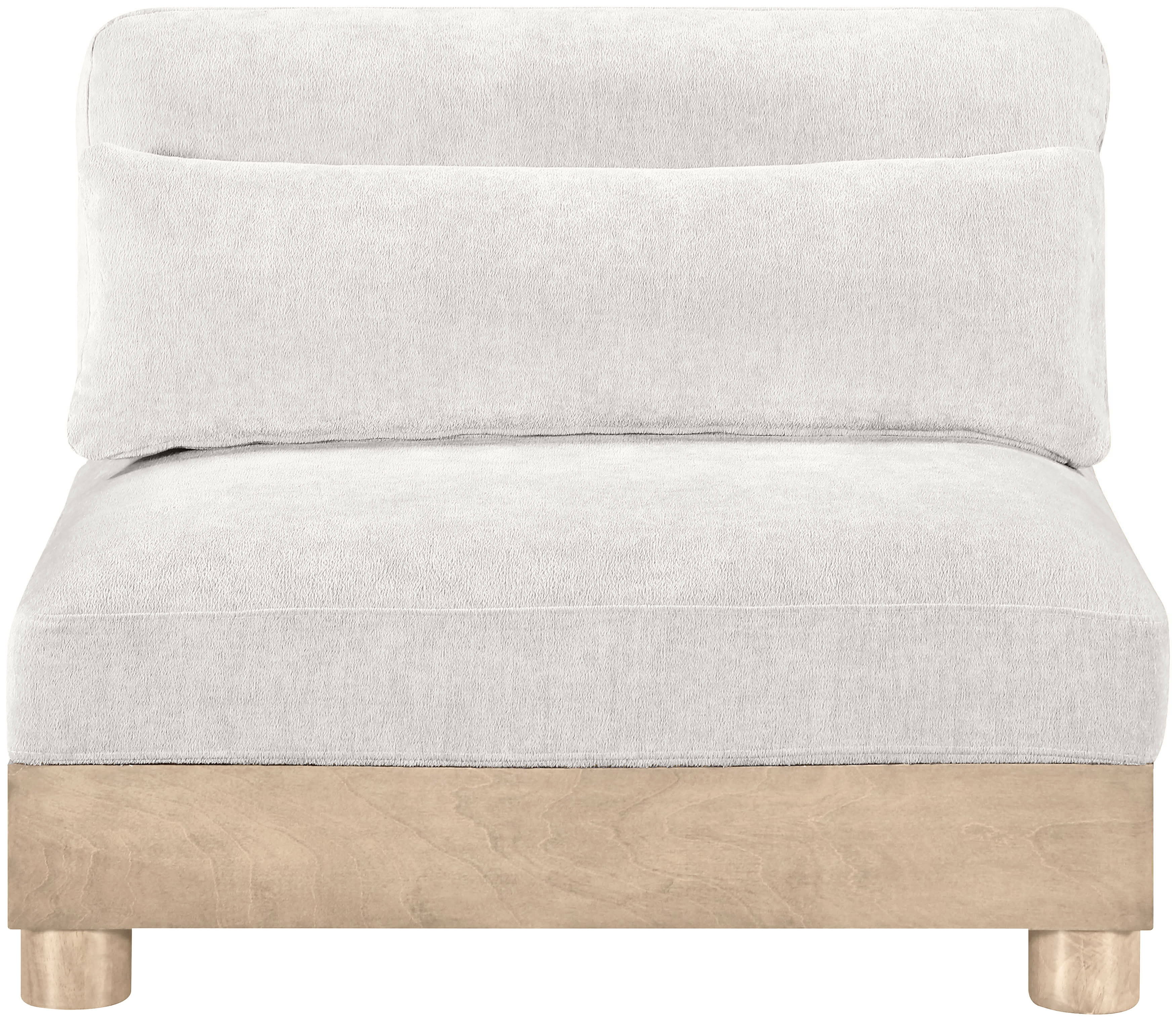 Turin - Chenille Fabric Upholstered Modular Armless Chair - Cream / Natural Oak