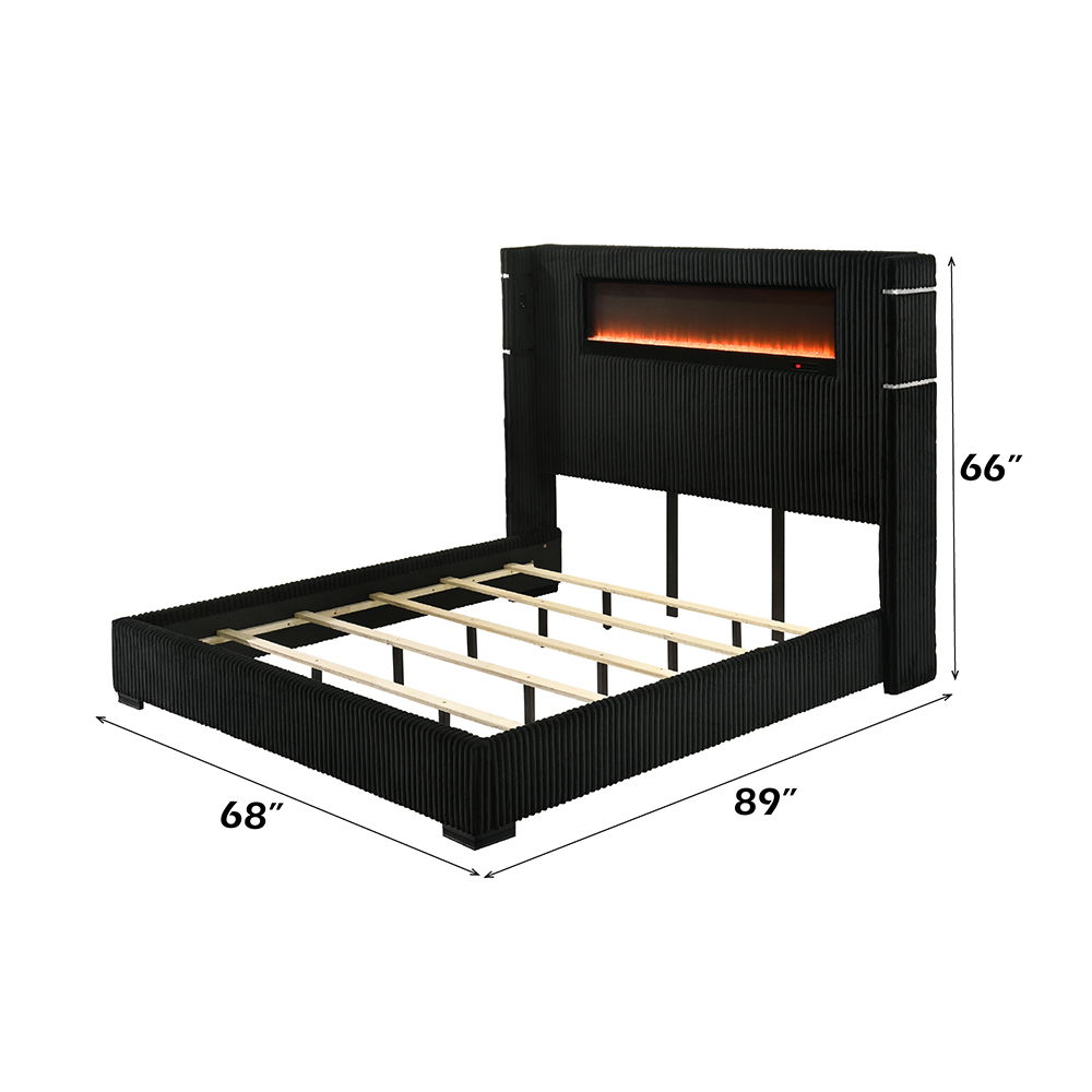 Garner - Queen Bed With Fireplace, LED, Reading Light, Speaker, Bluetooth & USB - Black & Gray, black, view 7