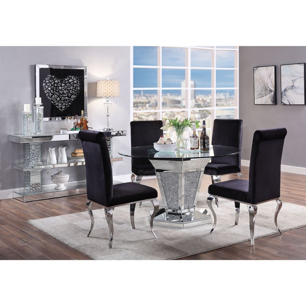 Noralie - Dining Table - Mirrored, Faux Diamonds & Clear Glass Top, silver, view 5