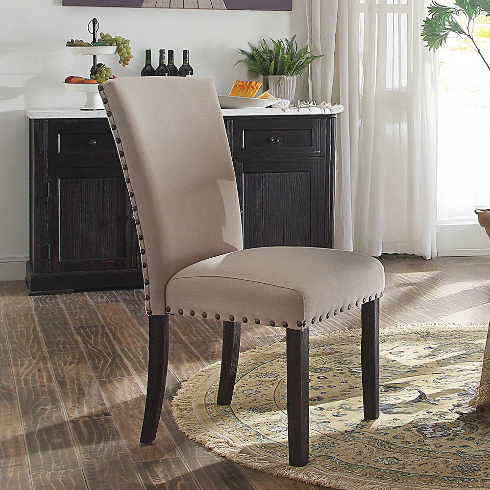Nolan - Side Chair (Set of 2) - Linen & Salvage Dark Oak, beige