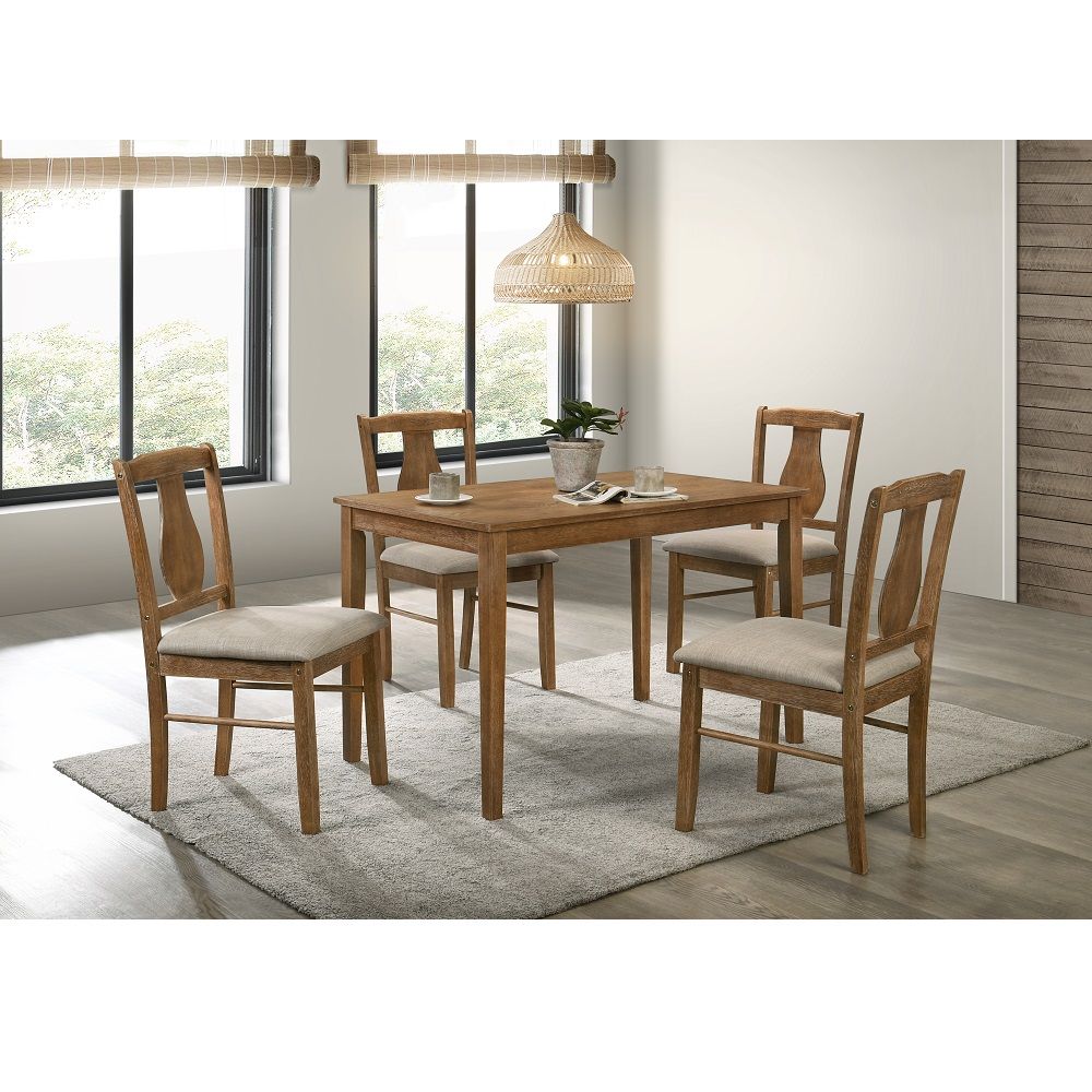 Kayee - 5 Piece Dining Set - Weathered Oak, dark brown