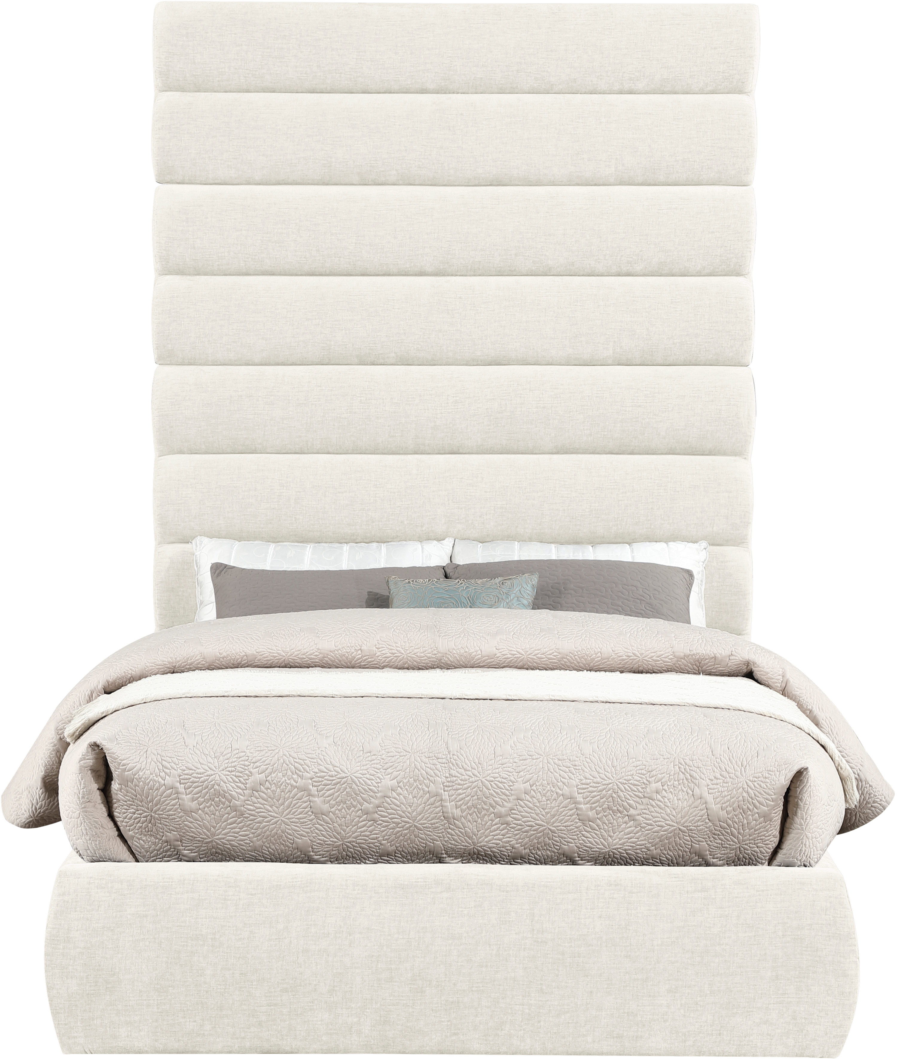Adam - Chenille Fabric Full Bed With 89" Headboard - Cream