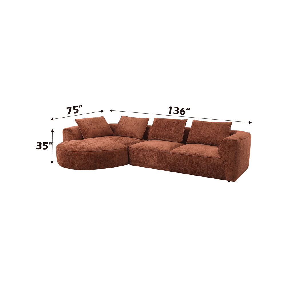 Aceso - Sectional Sofa With 4 Pillows - Rust Brown Chenille, dark brown, view 5