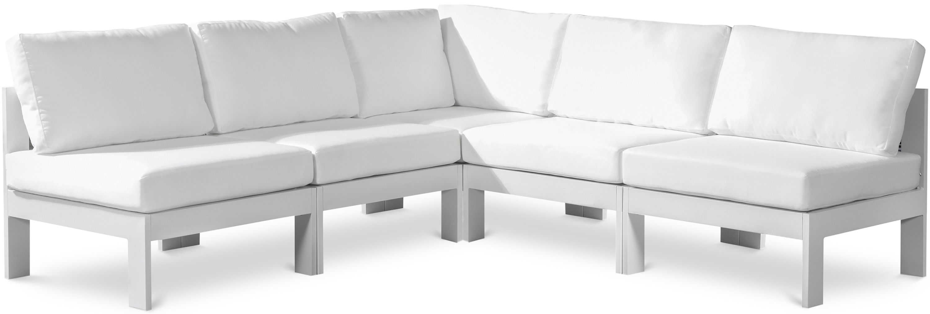 Nizuc - Outdoor Patio 5 Piece Modular Corner Armless Sectional With White Frame - White