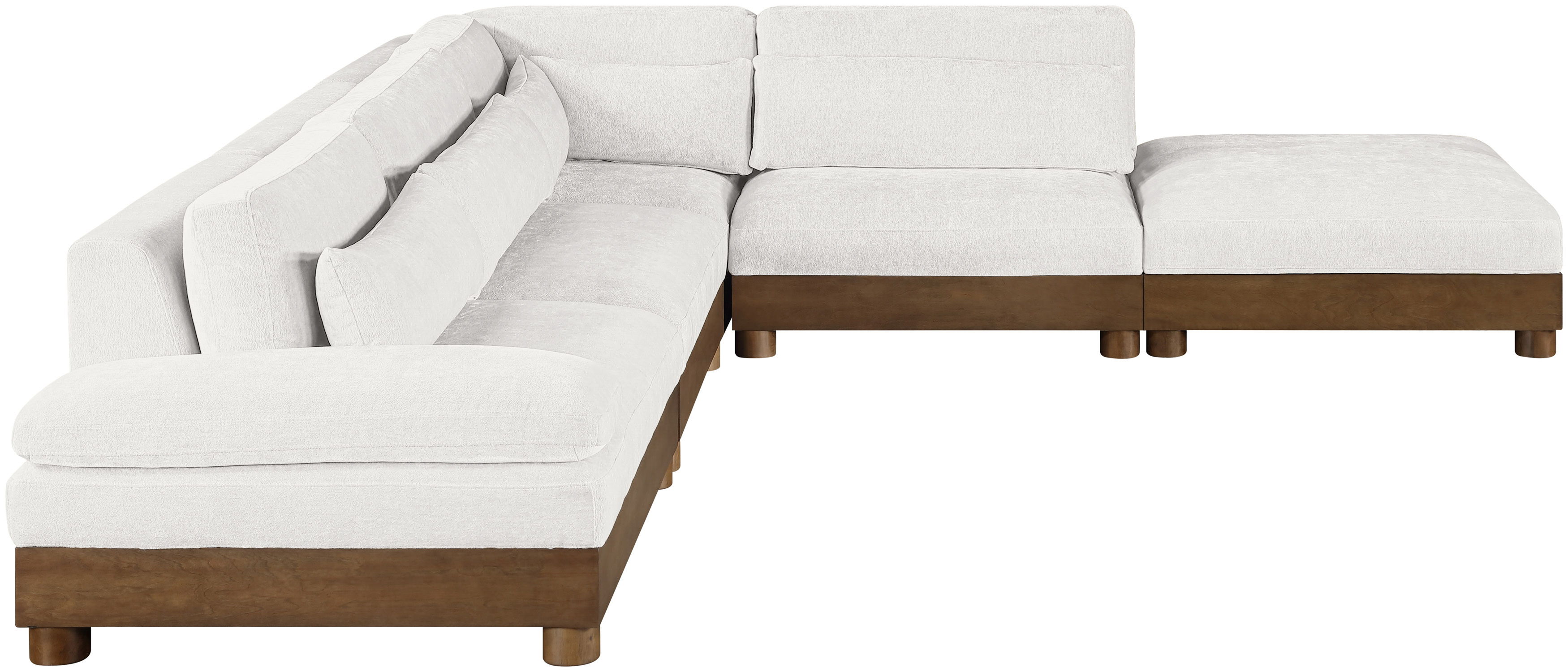 Turin - 120" Chenille Fabric Upholstered 5 Piece Modular Sectional - Cream / Brown Walnut