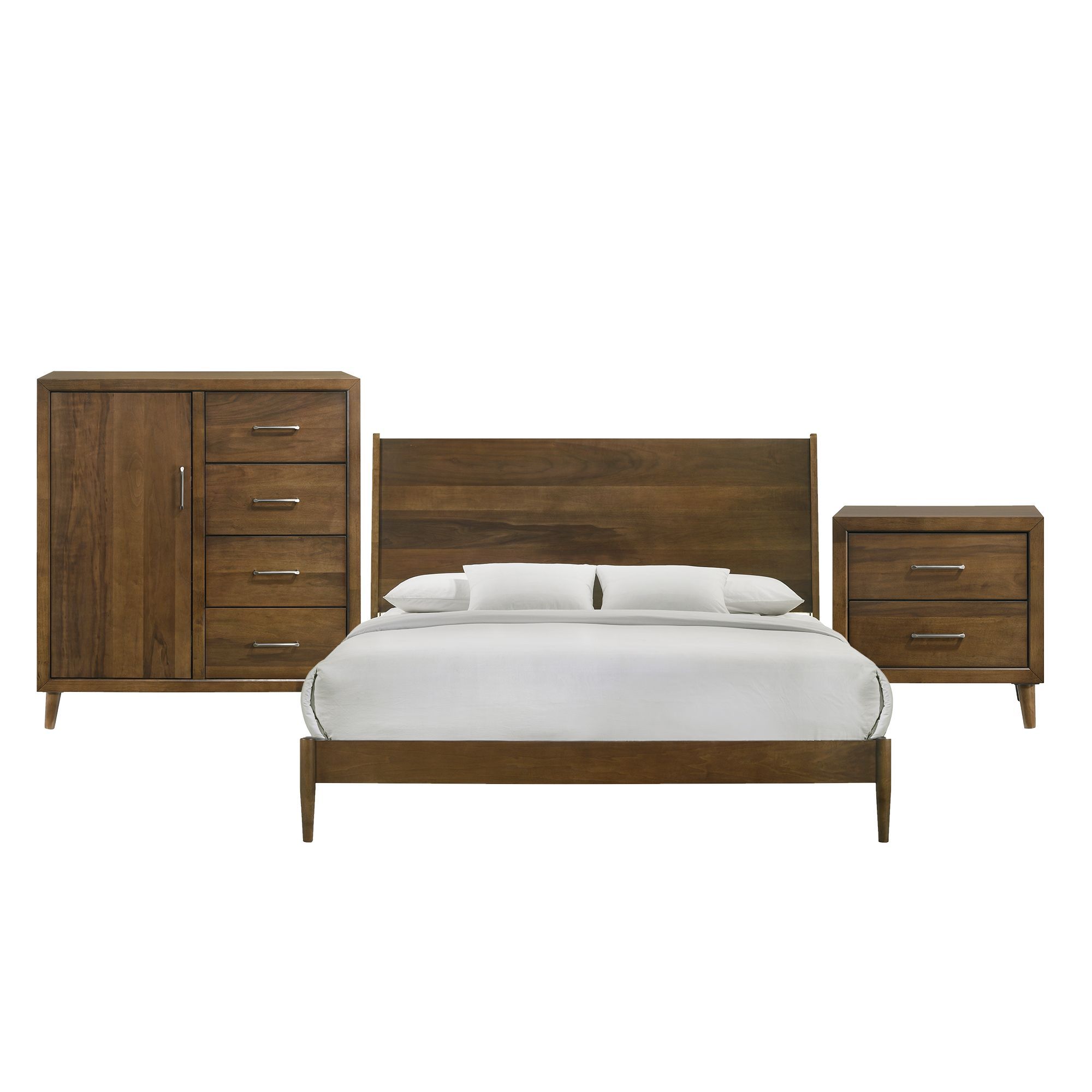 Malibu - King Panel 3 Piece Bedroom Set - Walnut