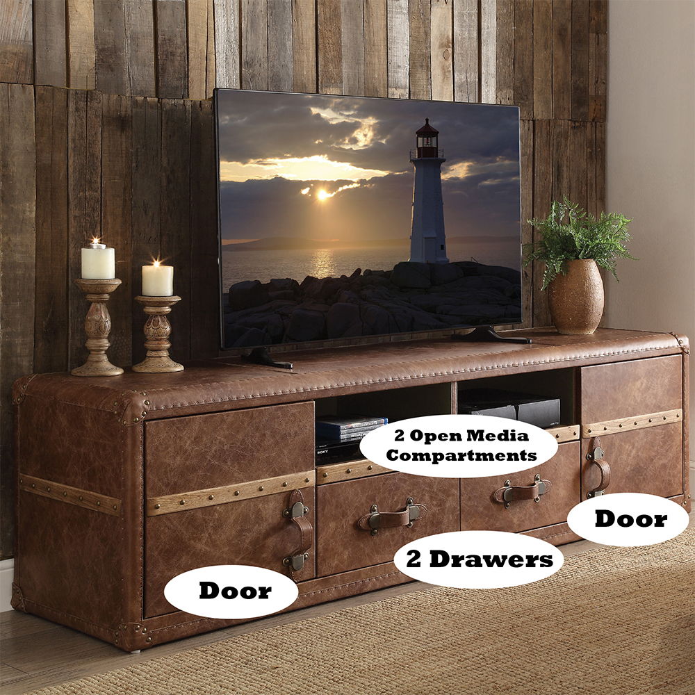 Aberdeen - TV Stand - Retro Brown Top Grain Leather, light brown, view 3