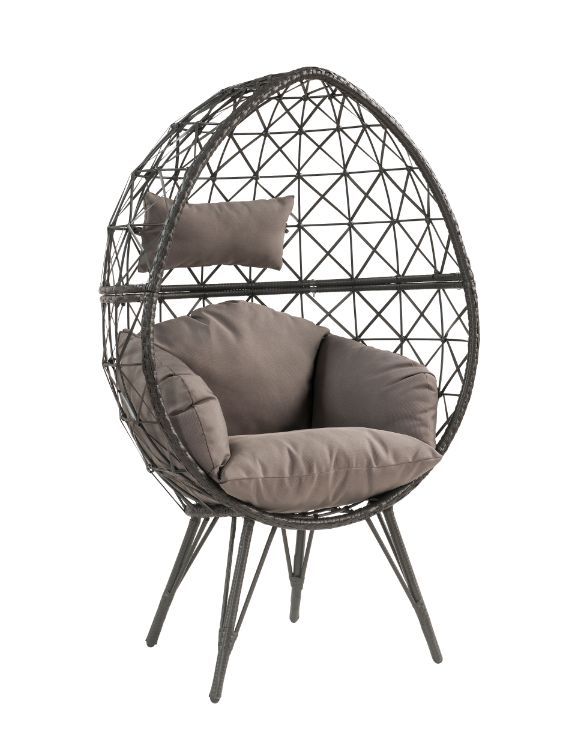 Aeven - Patio Lounge Chair - Light Gray Fabric & Black Wicker, light gray