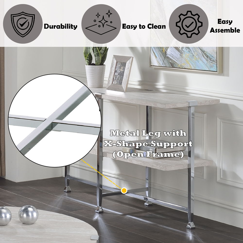Brecon - Sofa Table - White Oak & Chrome, white