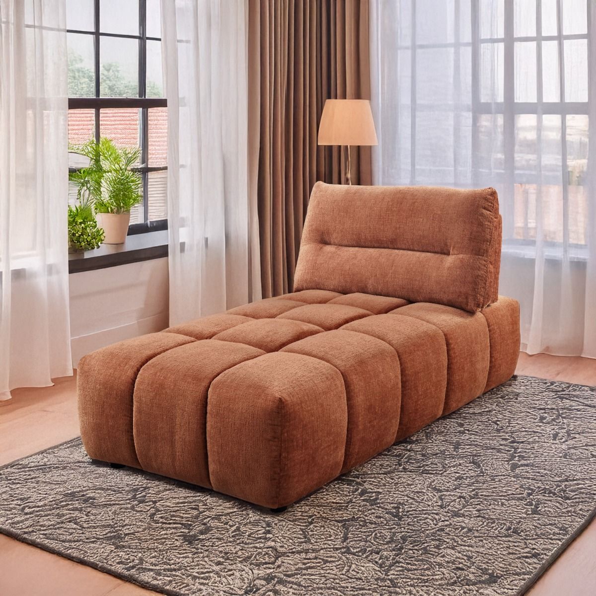 Loanna - Modular - Chaise - Coral Red Chenille, light brown
