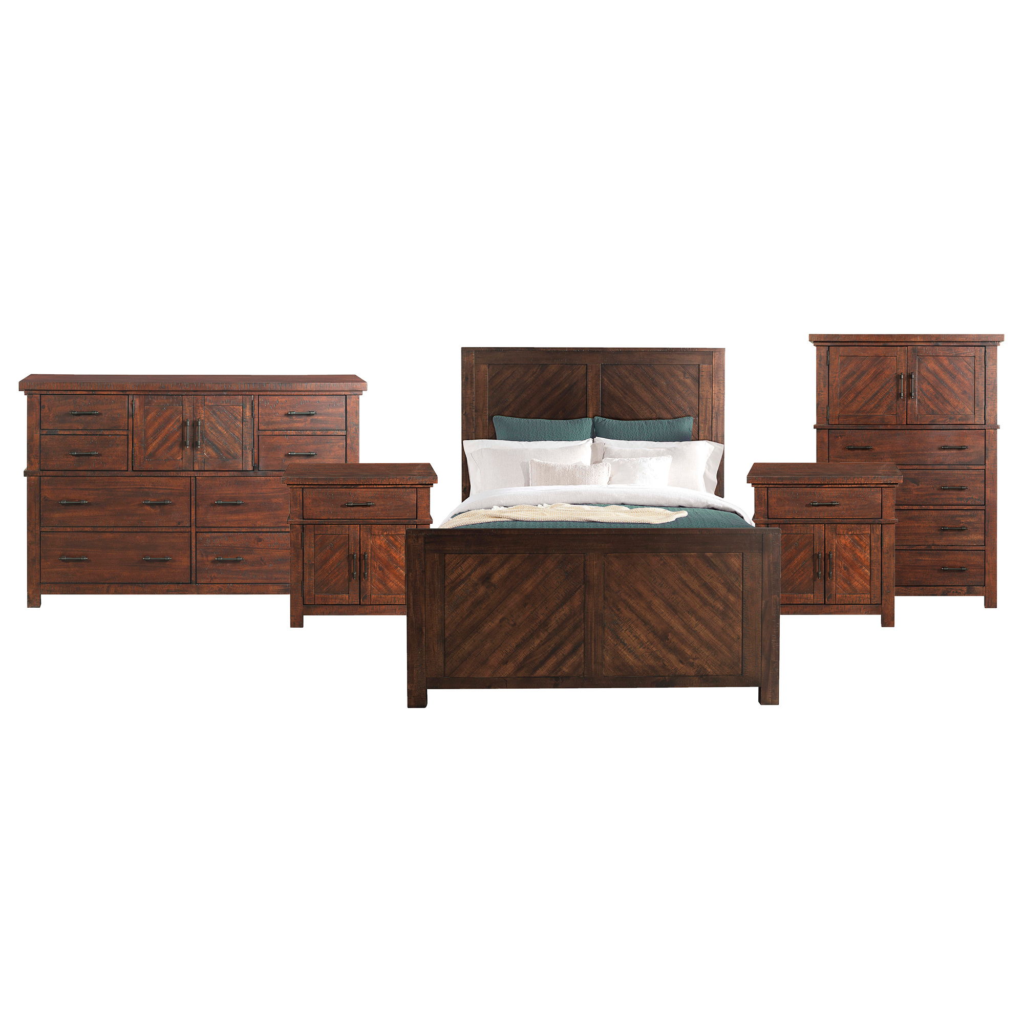 Queen · 5 Pc · Bedroom Set With 2 Nightstands, Dresser & Chest