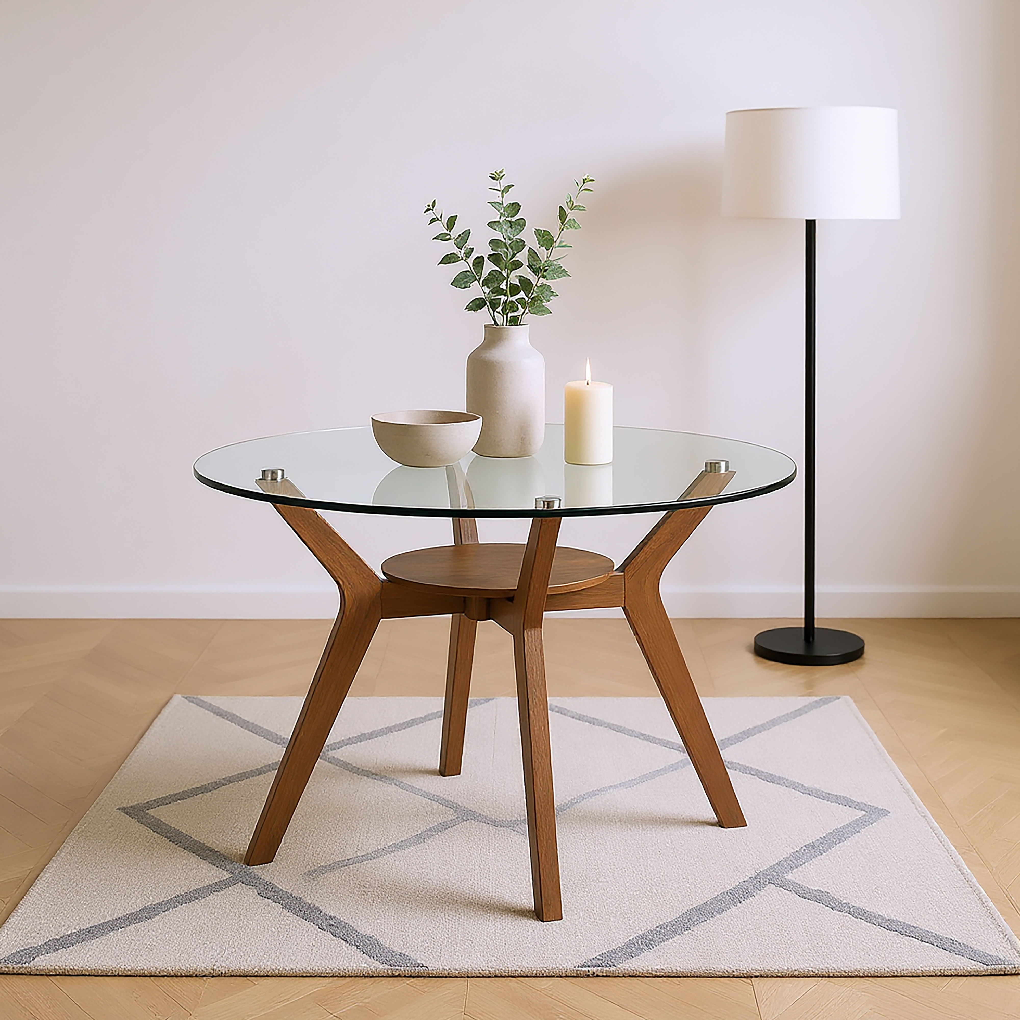 Oscar - Round Glass Dining Table - Walnut