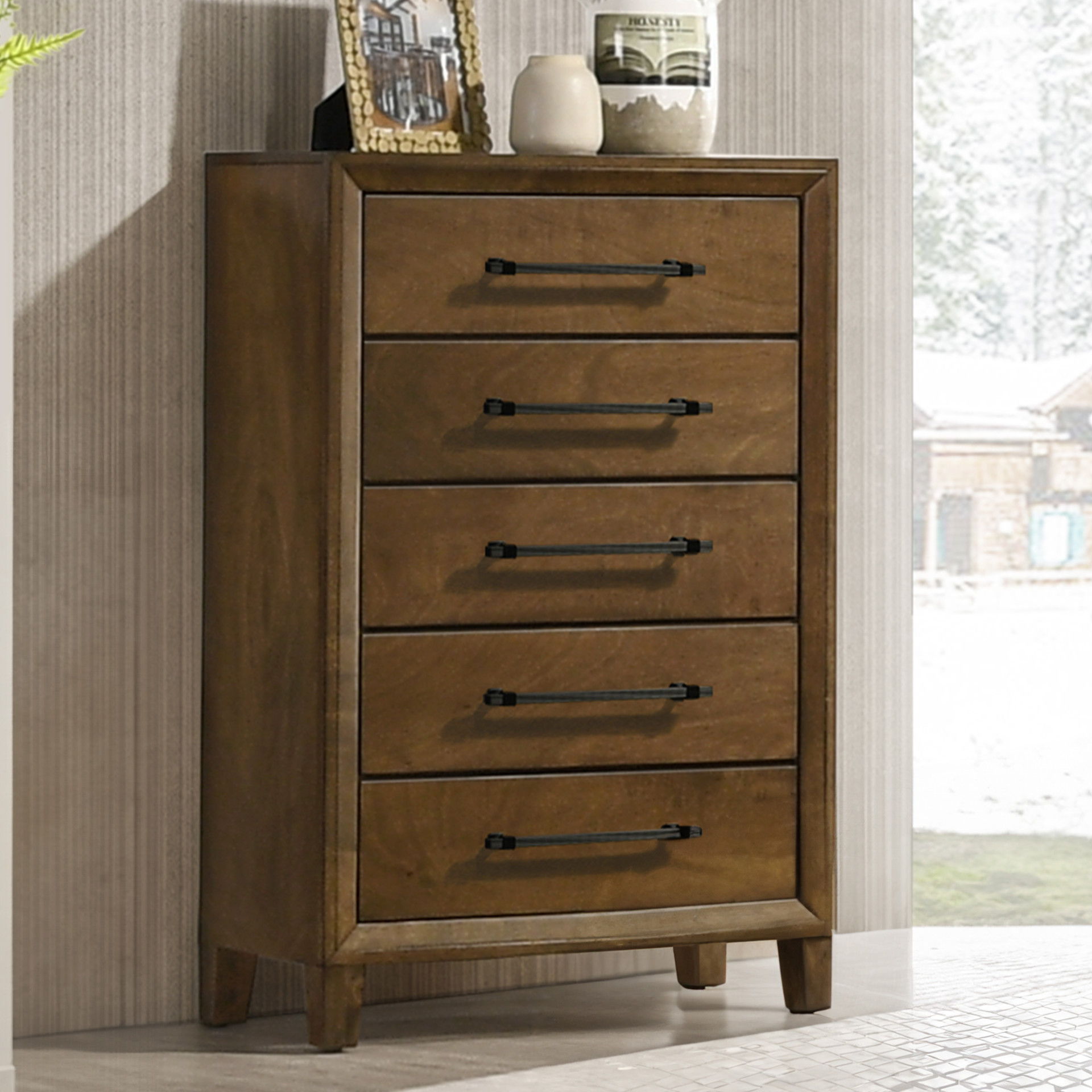 Ballard - 5 Drawer Chest - Walnut, light brown