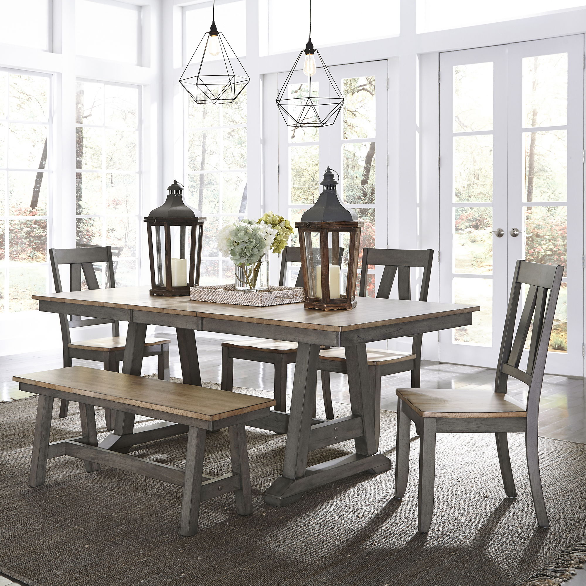 Liberty Furniture Lindsey Farm - 6 Piece Trestle Table Set - Dark Gray