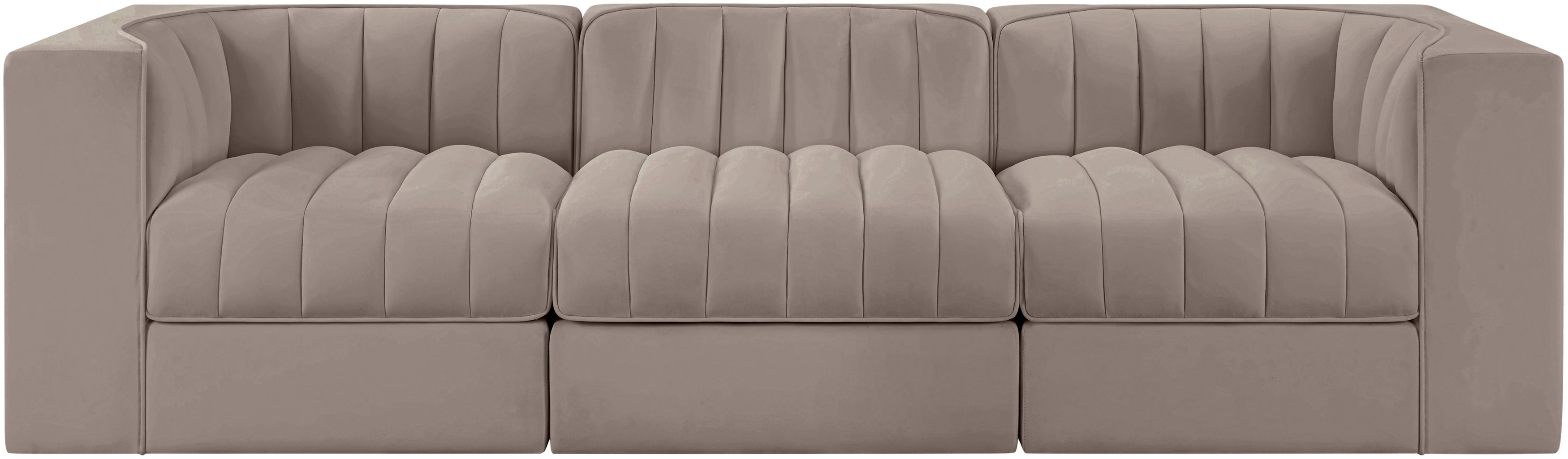 Rummi - Velvet Performance Fabric Upholstered 3 Piece Modular Sofa - Taupe