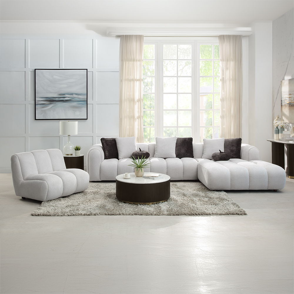 Manilla - Sectional Sofa With 8 Pillows - Ivory White Linen, white, view 8